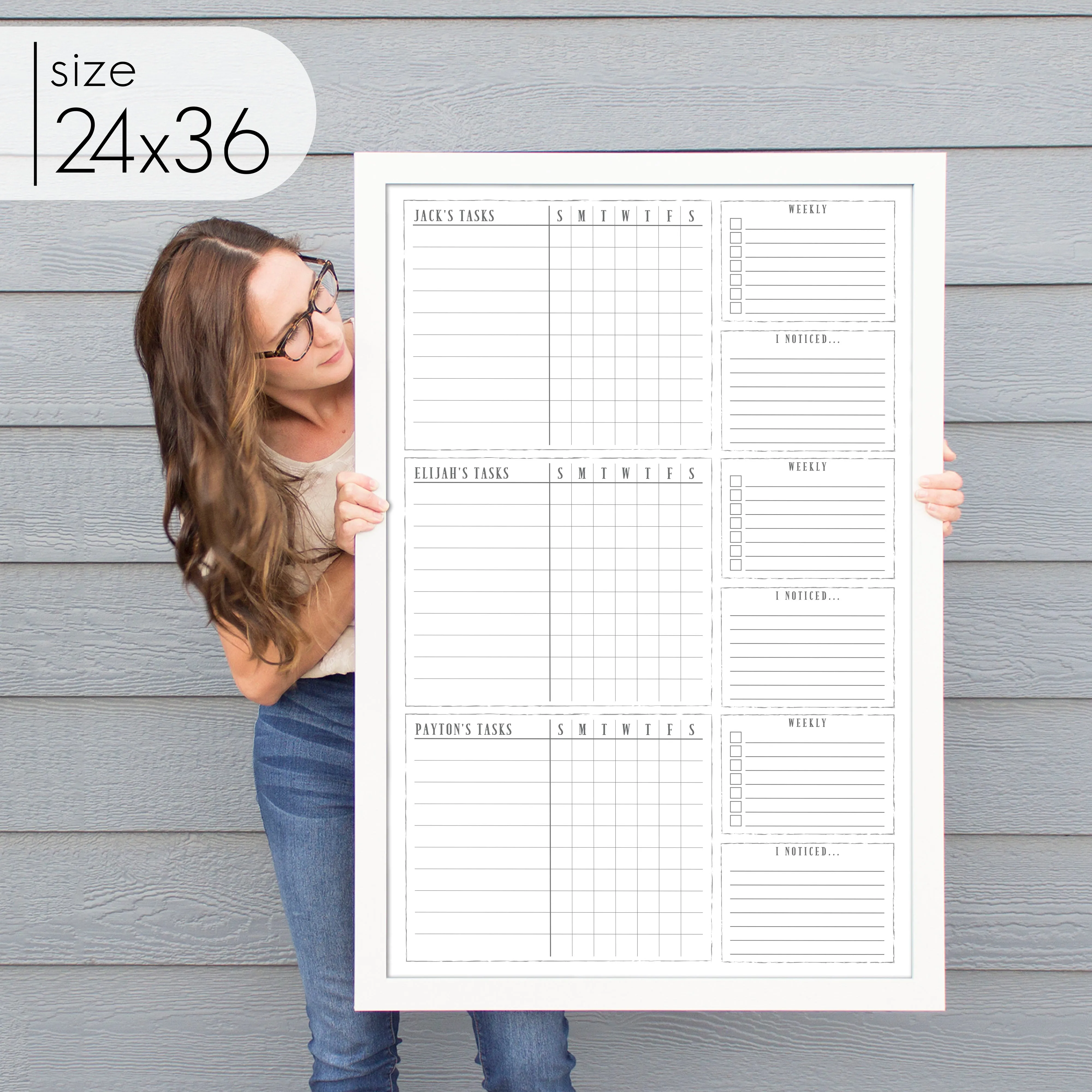 3 Person Framed Whiteboard Chore Chart  | Vertical Swanson