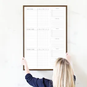 3 Person Framed Whiteboard Chore Chart  | Vertical Swanson