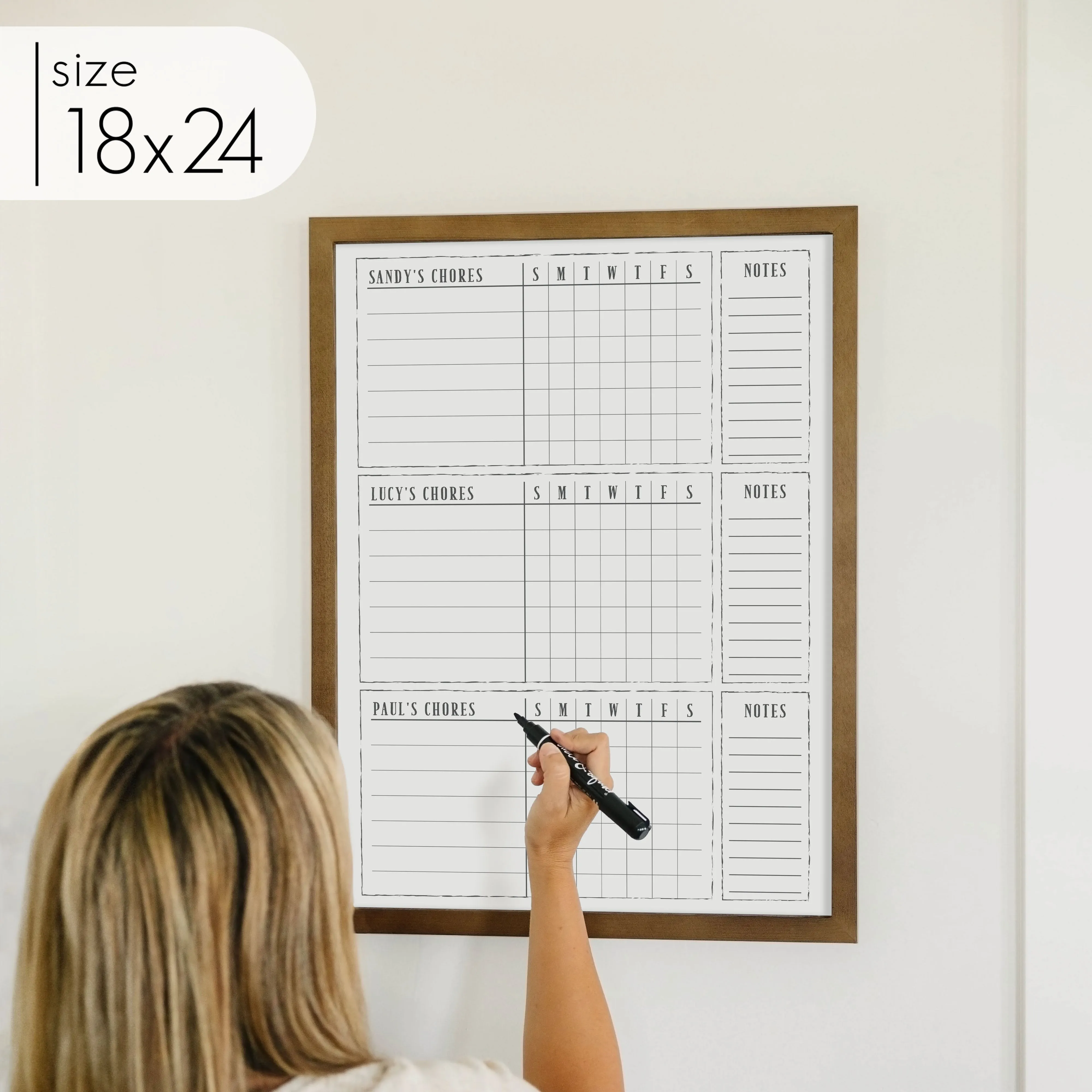 3 Person Framed Whiteboard Chore Chart  | Vertical Swanson