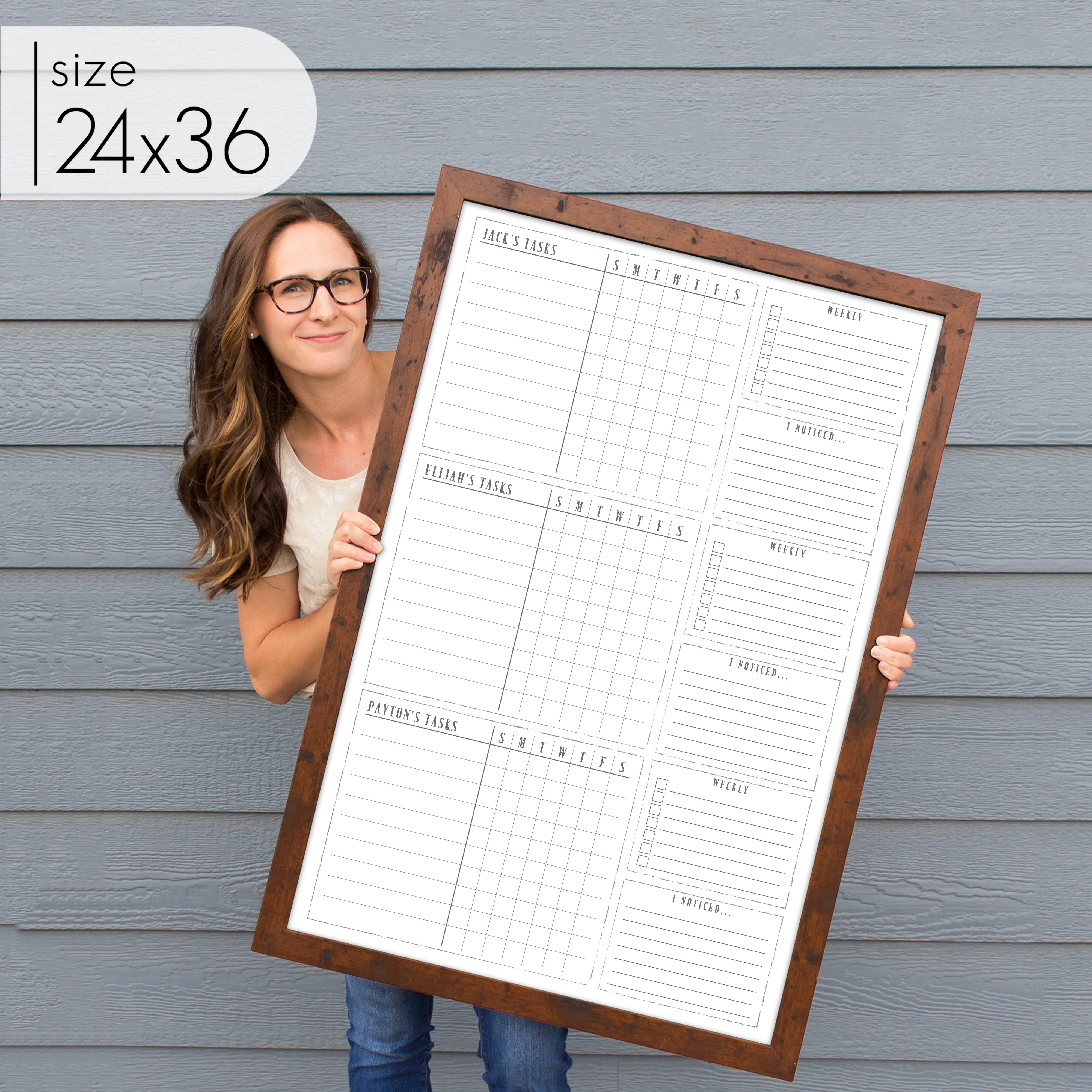 3 Person Framed Whiteboard Chore Chart  | Vertical Swanson