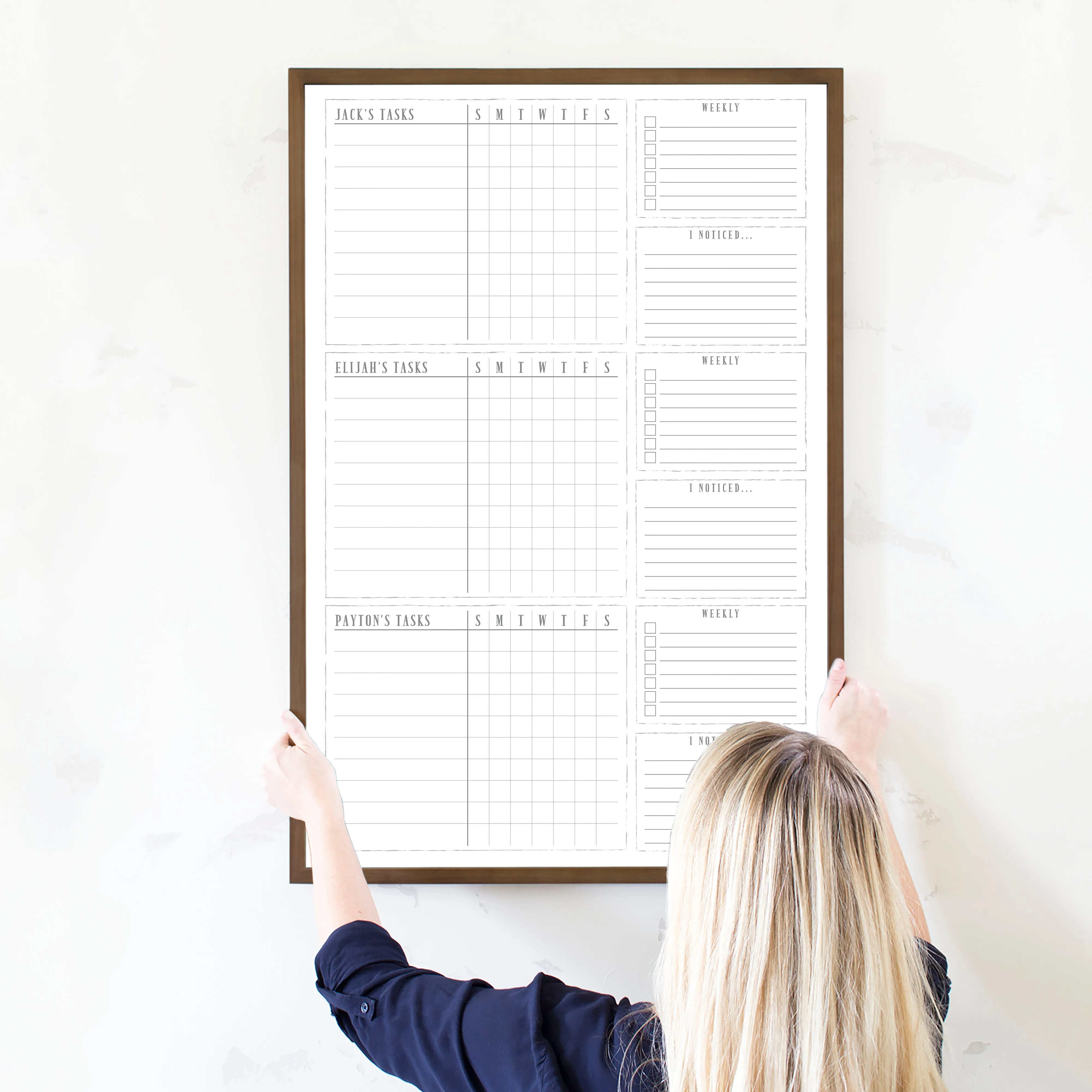 3 Person Framed Whiteboard Chore Chart  | Vertical Swanson