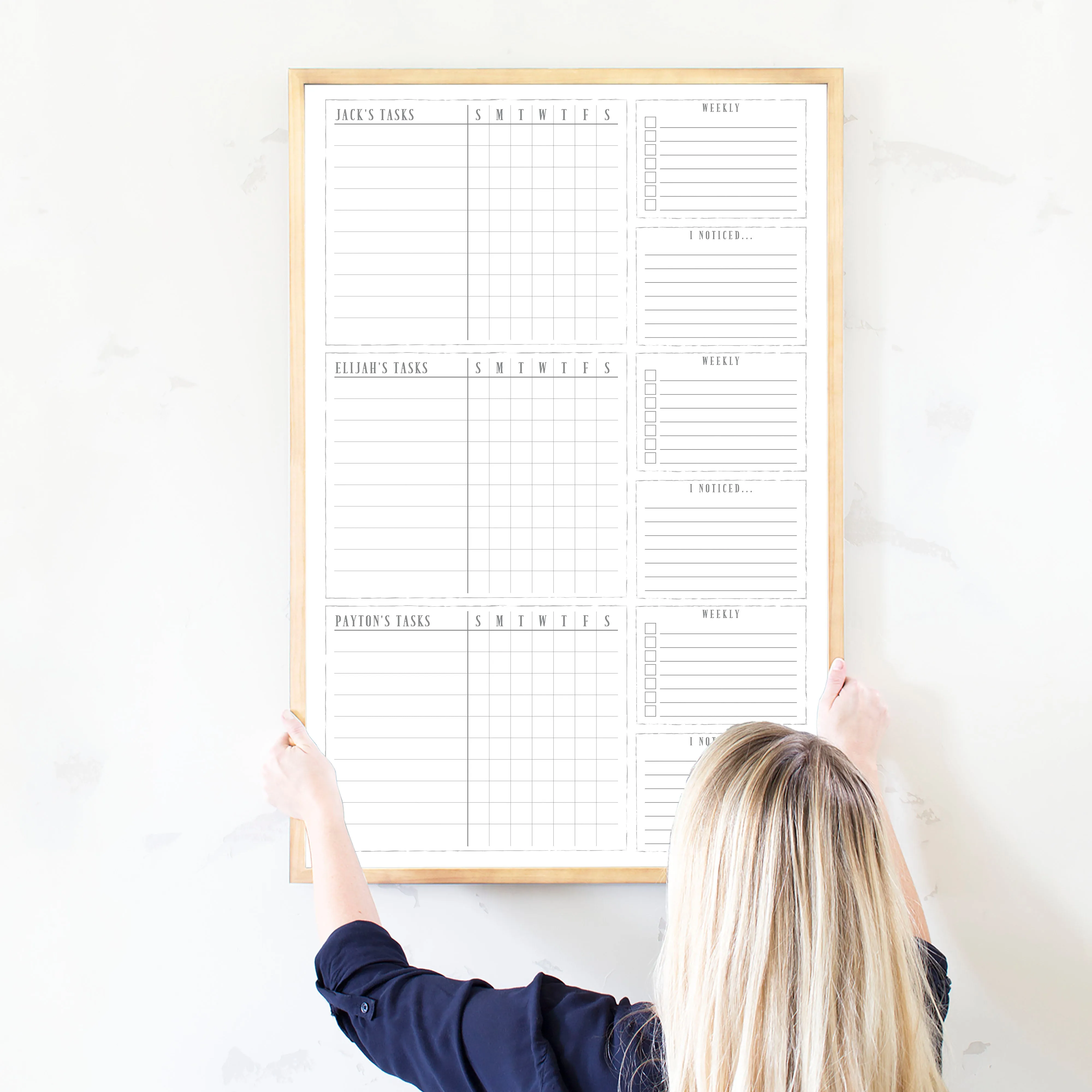 3 Person Framed Whiteboard Chore Chart  | Vertical Swanson