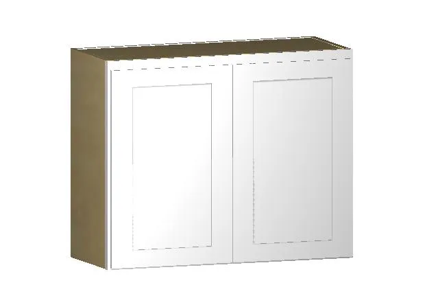 33" Wide Bridge White Double Shaker 1-1/4" Overlay Wall Cabinet - Double Door 15" Tall - 24" Deep