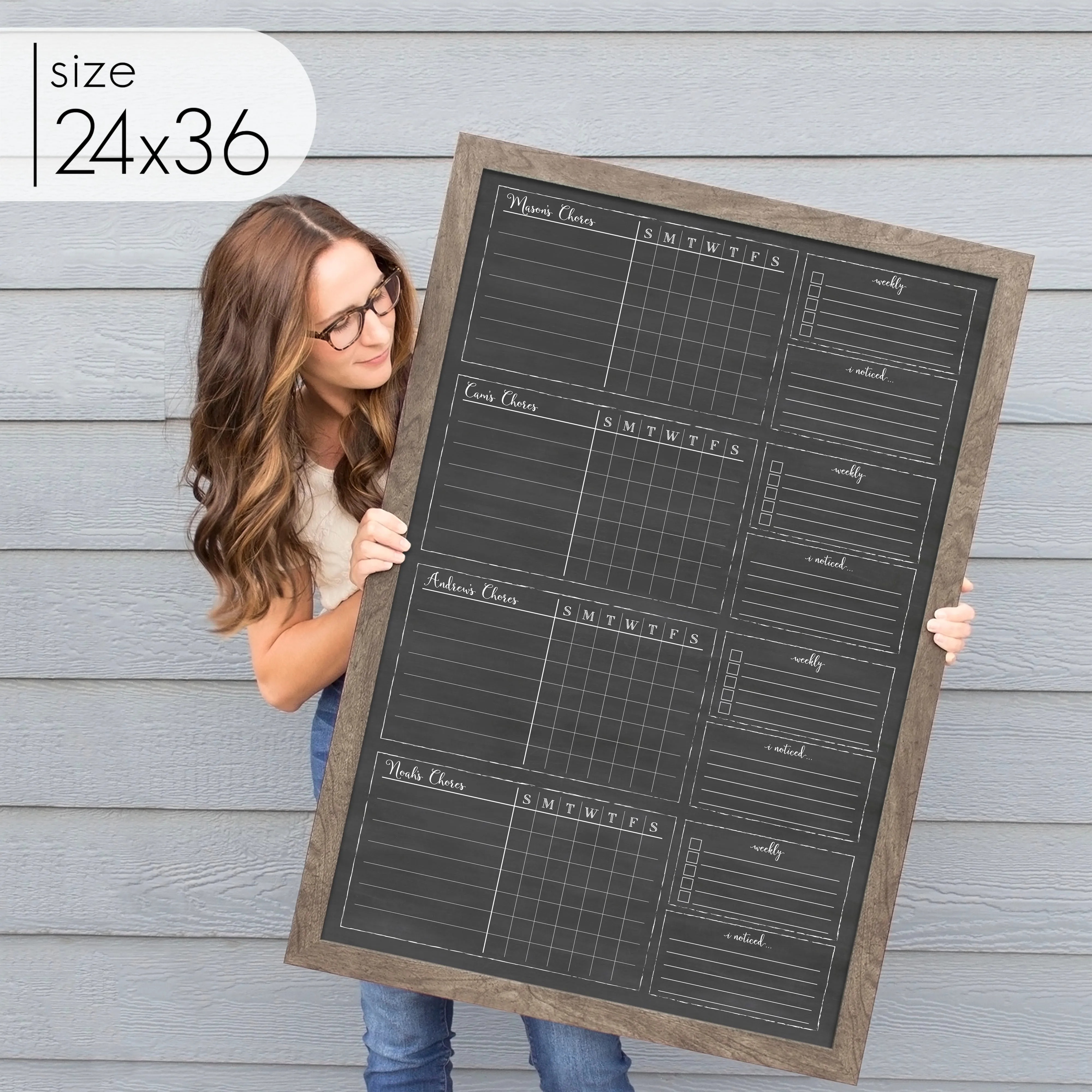 4 Person Framed Chalkboard Chore Chart  | Vertical Knope