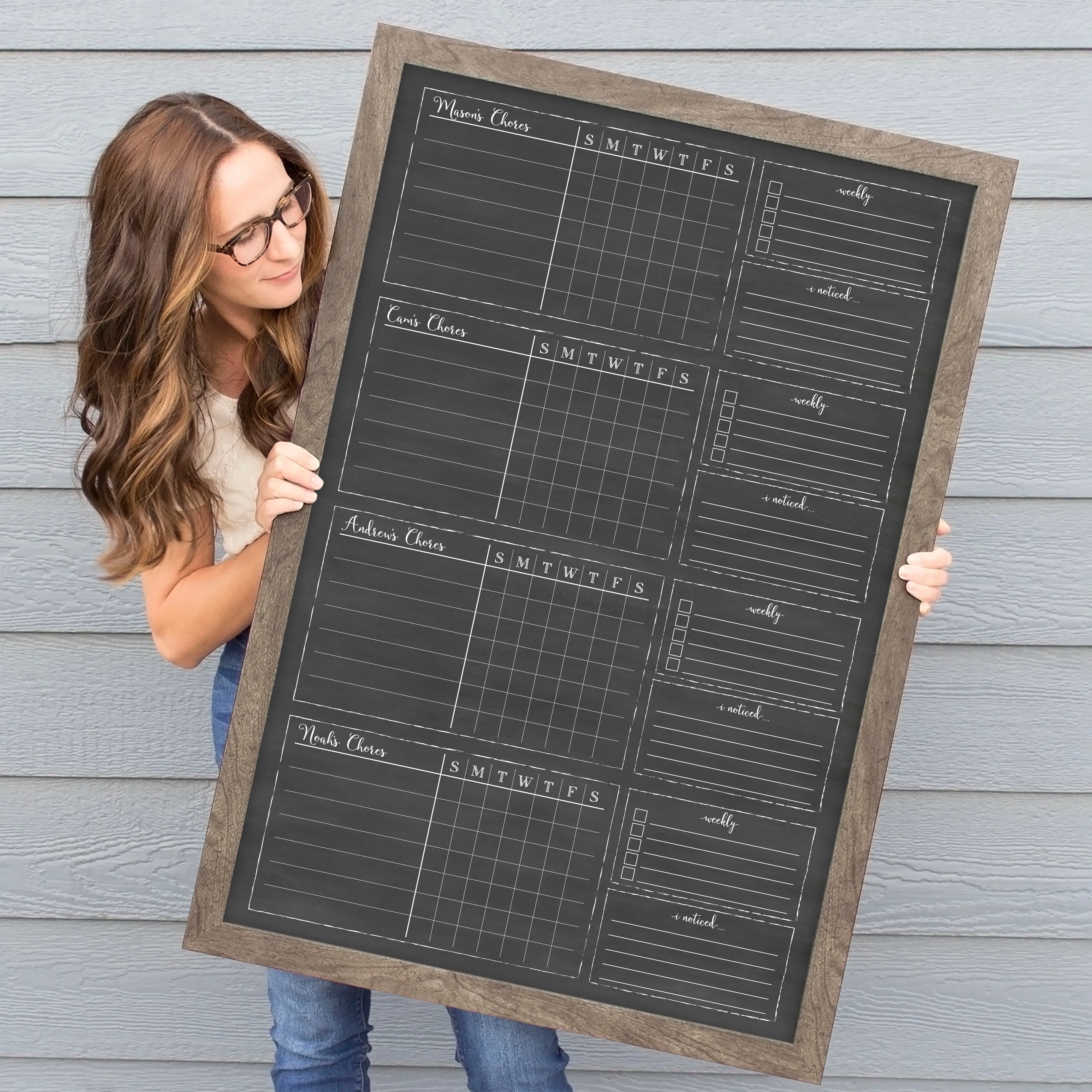 4 Person Framed Chalkboard Chore Chart  | Vertical Knope