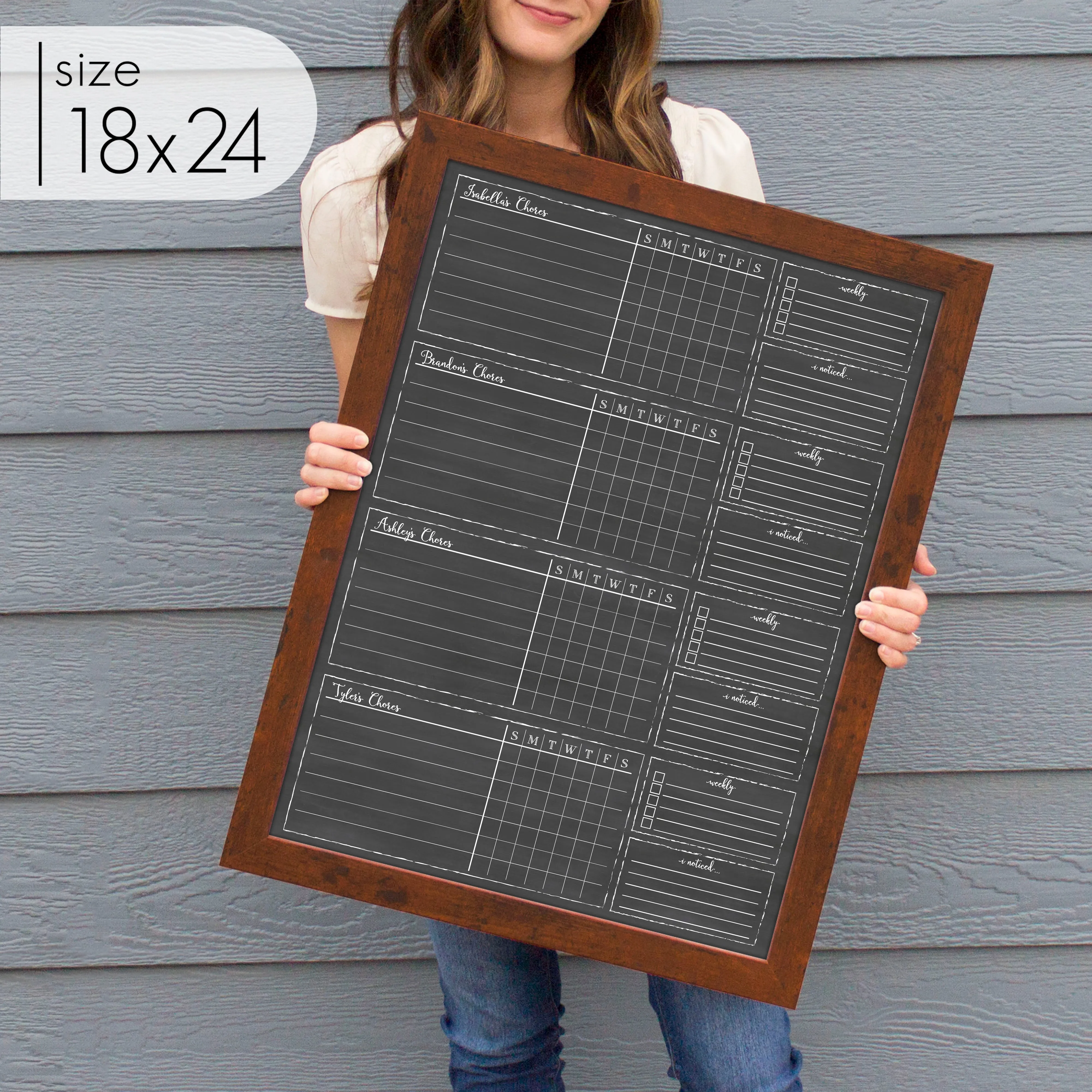 4 Person Framed Chalkboard Chore Chart  | Vertical Knope