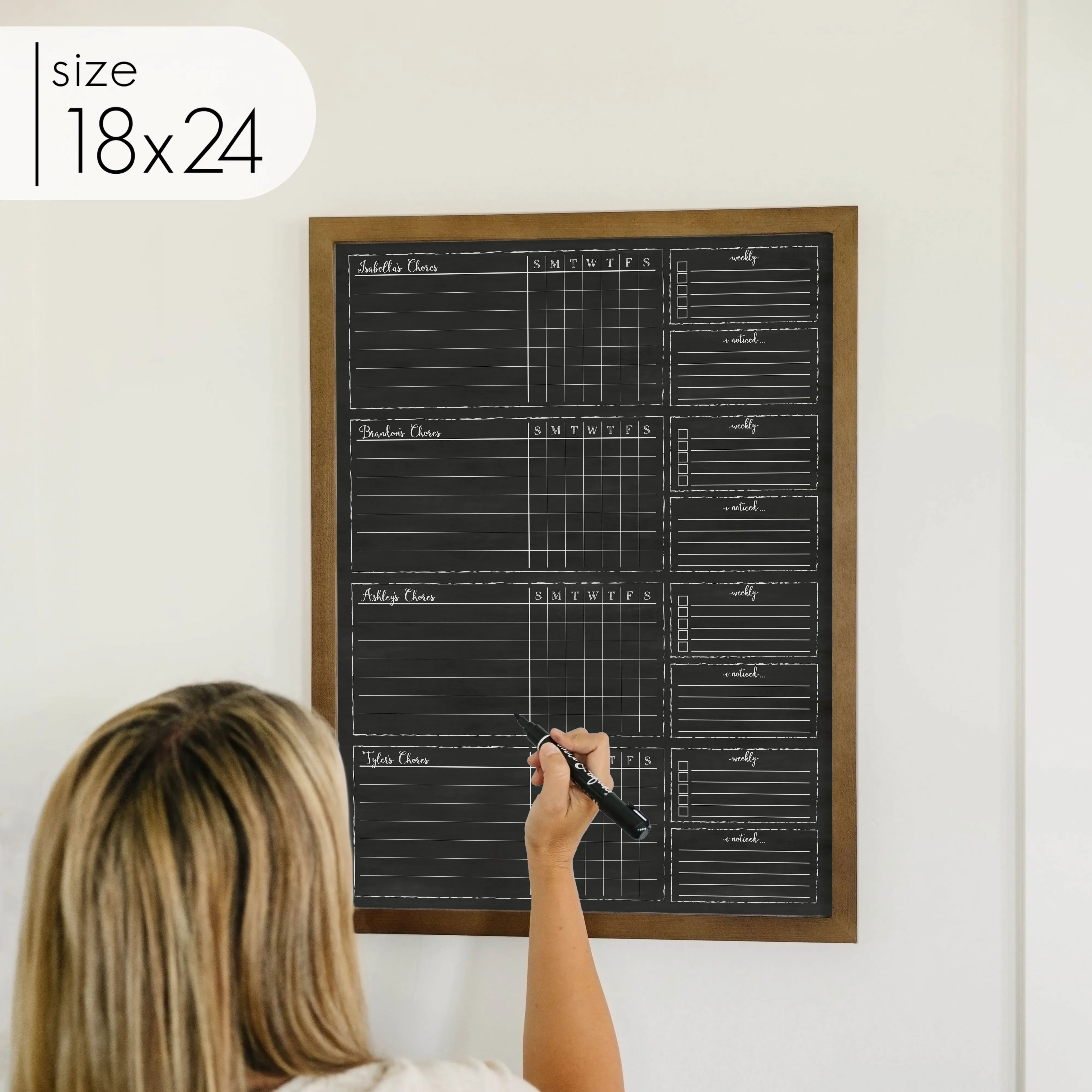 4 Person Framed Chalkboard Chore Chart  | Vertical Knope