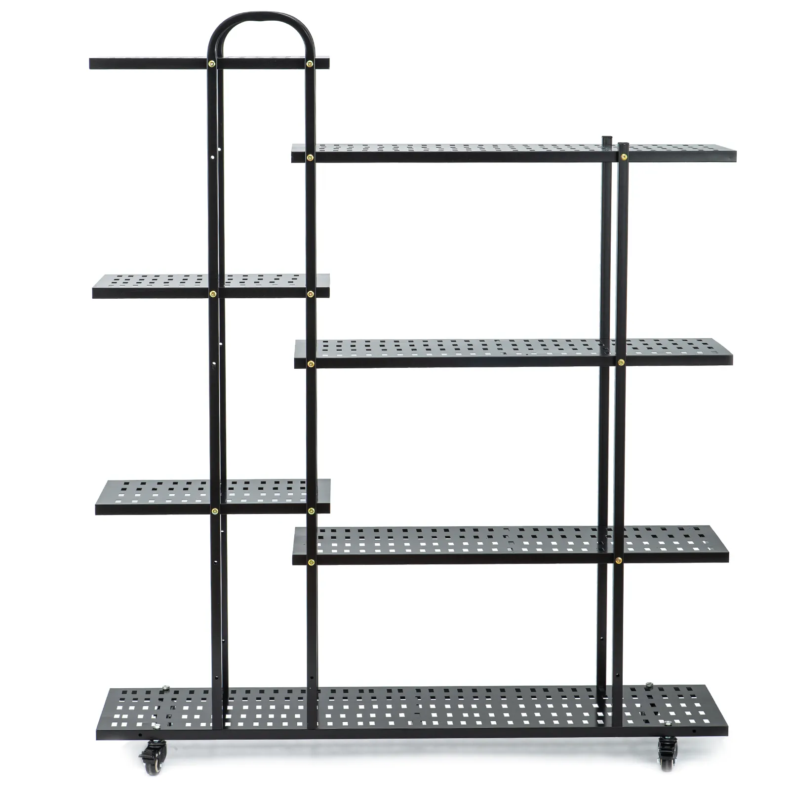 4 Tier 47.2 x 11.0 in Tiered Plant Stand Metal w Wheels Movable Black Plant Display Rack