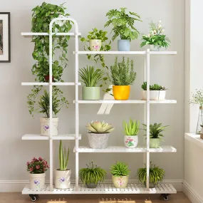 4 Tier White Movable Metal Plant Stand for Indoor Plants