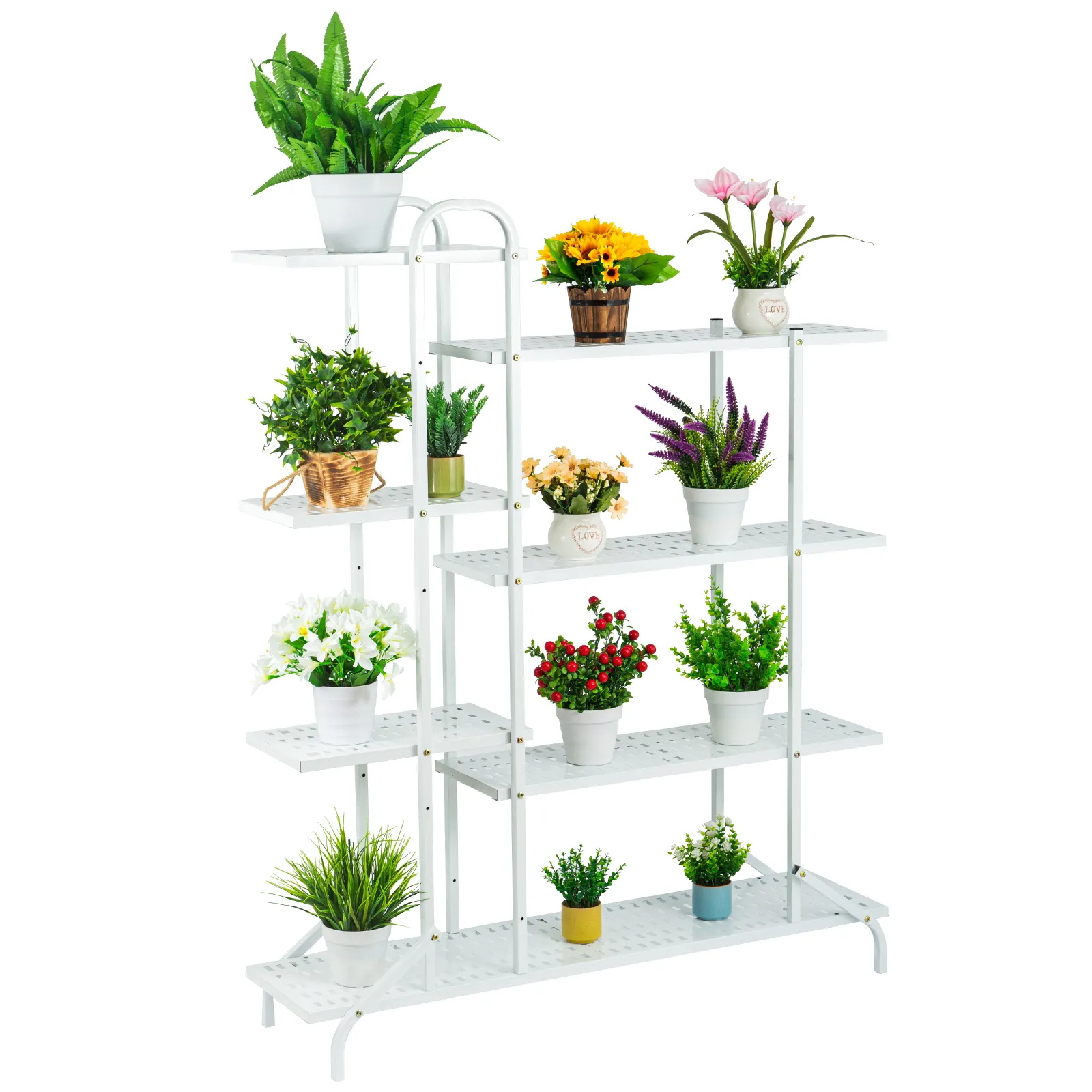 4 Tier White Movable Metal Plant Stand for Indoor Plants