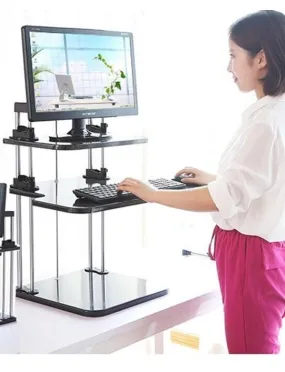 Adjustable Sit to Stand Standing Desk, 3 Shelves, Black