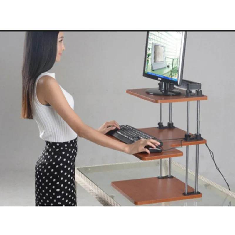 Adjustable Sit to Stand Standing Desk, 3 Shelves, Black