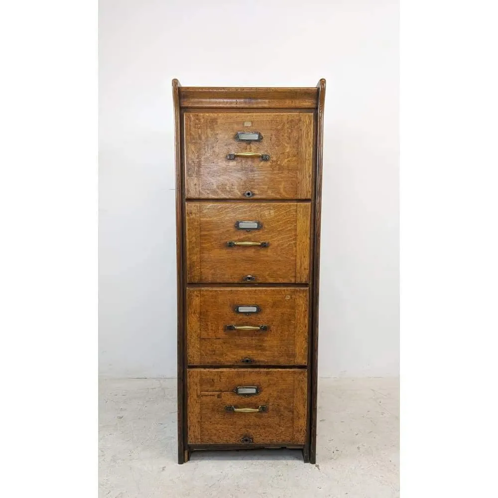 Antique Oak Filing Cabinet - four drawers by Kenrick Jeffersen - mission era 20s