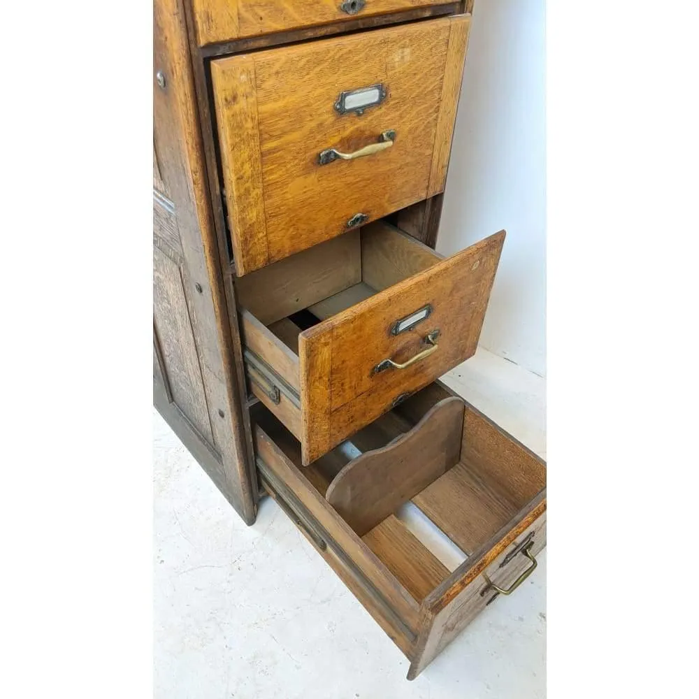 Antique Oak Filing Cabinet - four drawers by Kenrick Jeffersen - mission era 20s