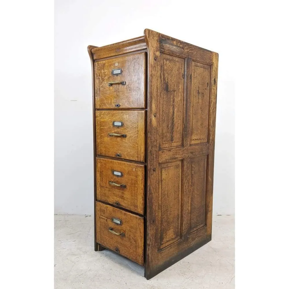 Antique Oak Filing Cabinet - four drawers by Kenrick Jeffersen - mission era 20s