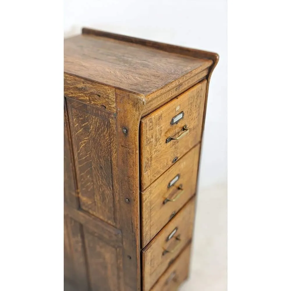 Antique Oak Filing Cabinet - four drawers by Kenrick Jeffersen - mission era 20s