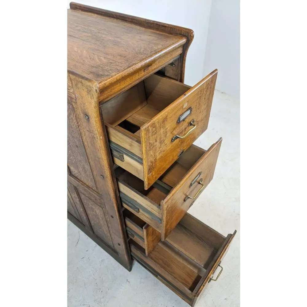 Antique Oak Filing Cabinet - four drawers by Kenrick Jeffersen - mission era 20s