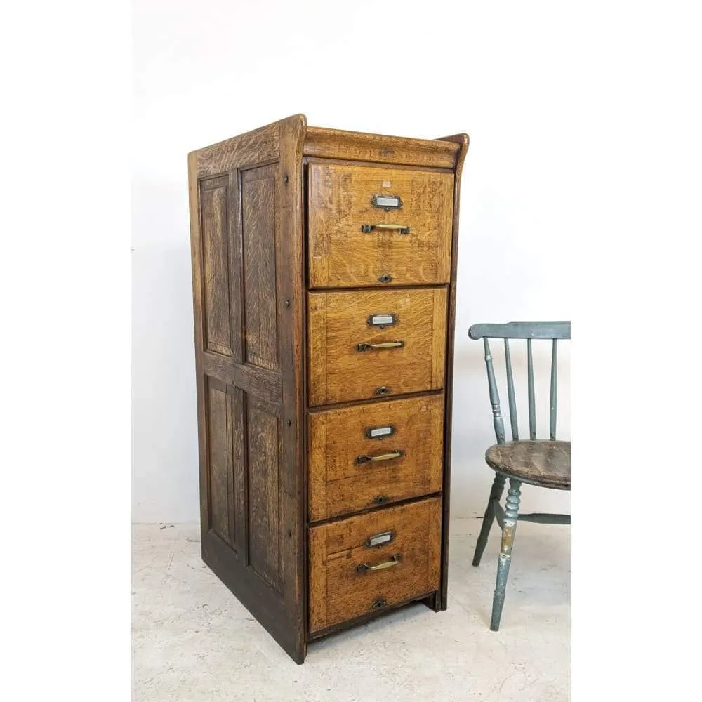 Antique Oak Filing Cabinet - four drawers by Kenrick Jeffersen - mission era 20s