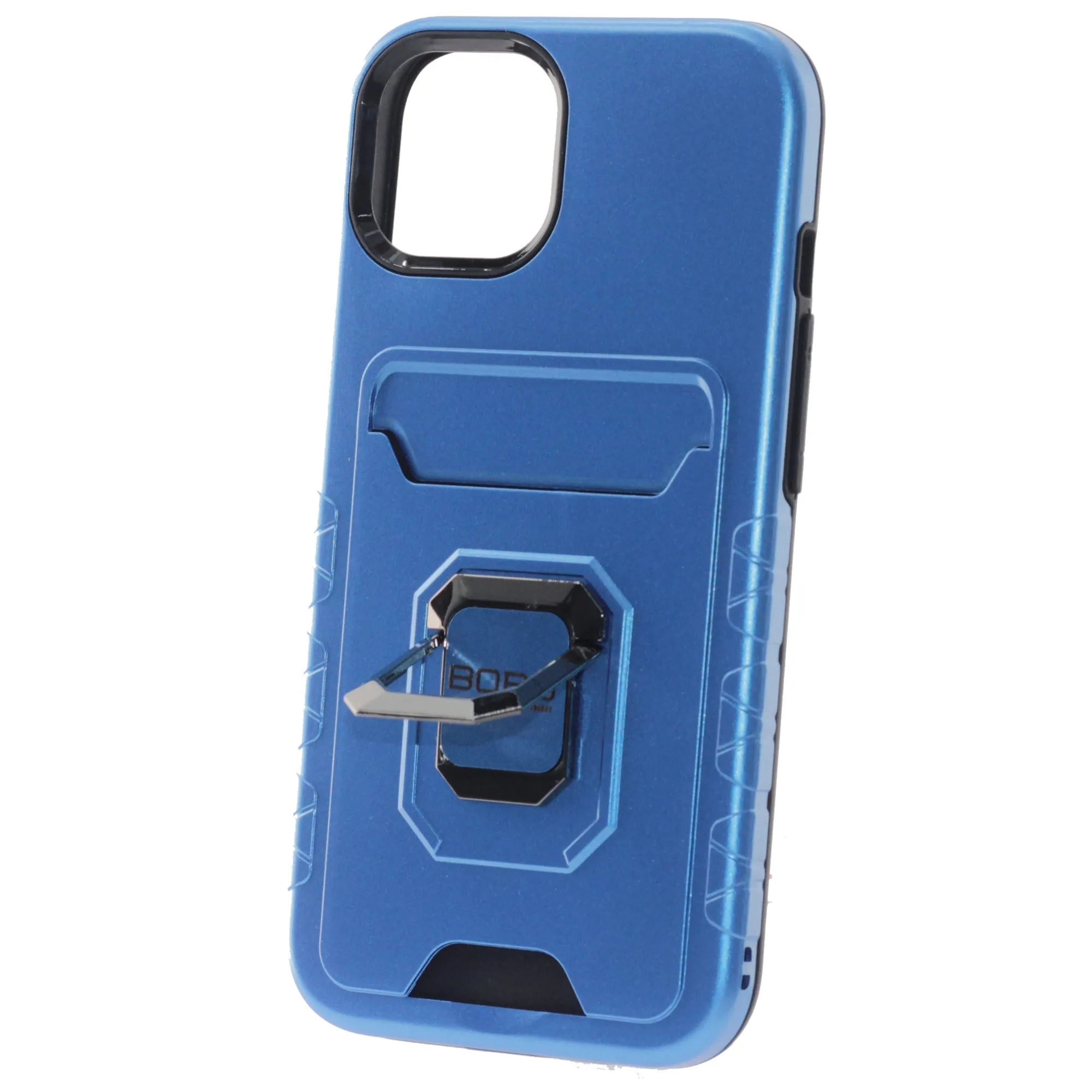 Apple iPhone 14 Pro Max Case, (BORO) Magnetic Ring Armor Case with Card Holder, Color Blue