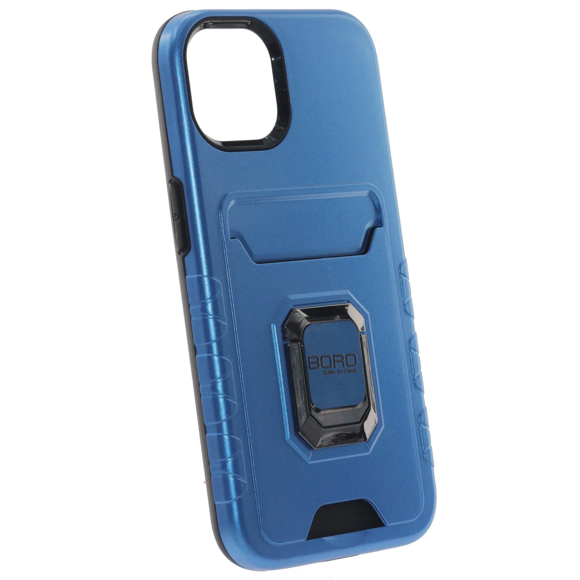 Apple iPhone 14 Pro Max Case, (BORO) Magnetic Ring Armor Case with Card Holder, Color Blue