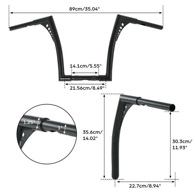 Attitude Inc Bonanza Handlebar, Black Powder Coat 14 Inc , 1-1/4 in. Ape Hangers, For Harley Softail Sportster Fat Boy Dyna