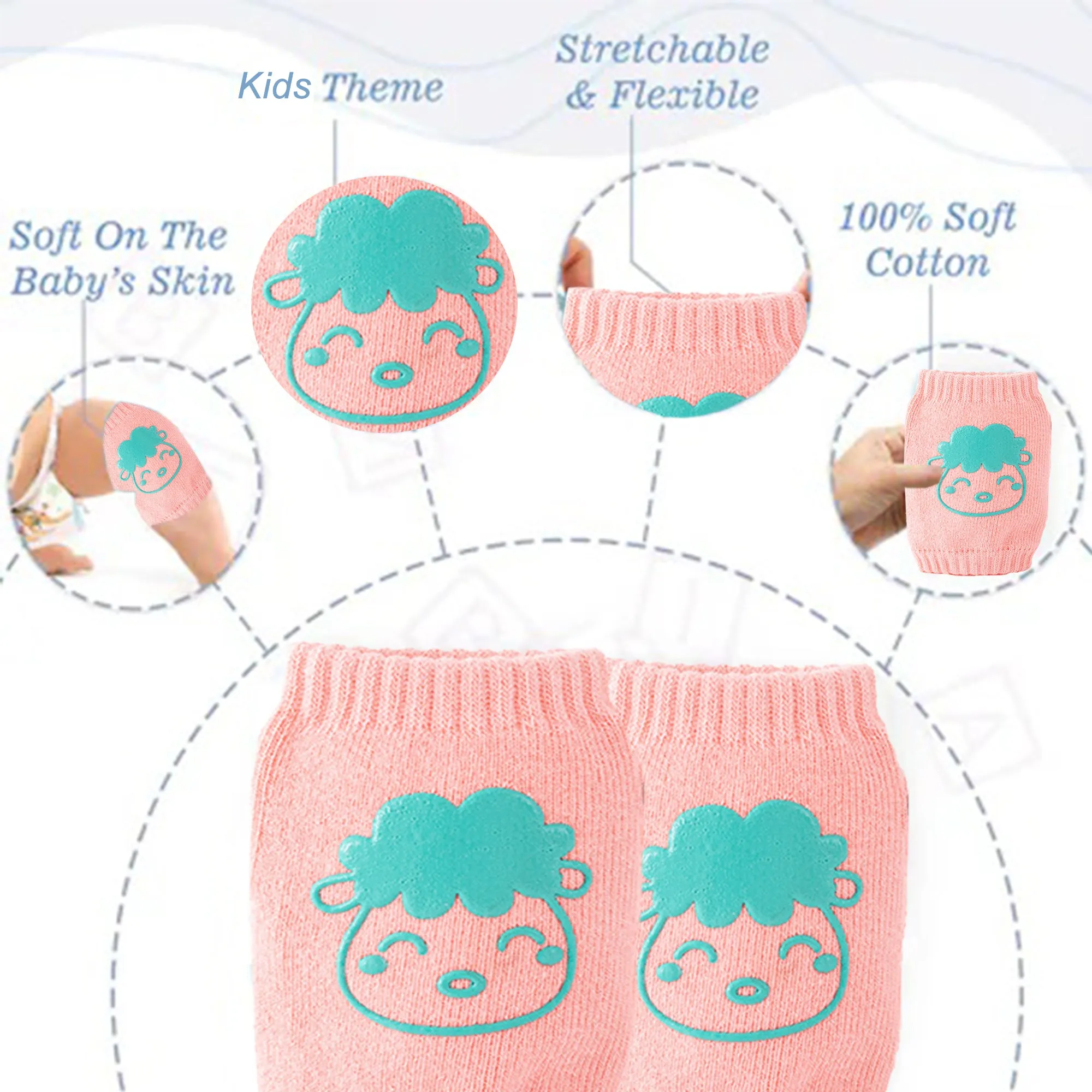 Babymoon Designer Baby Kneepads for Protection Knee Pads for Crawling, Anti-Slip Safety Protector | Kid Pink