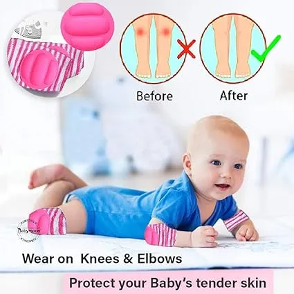 Babymoon Kids Padded Knee Pads for Crawling, Anti-Slip Stretchable Cotton | Pack of 3 | Green, Grey & Pink