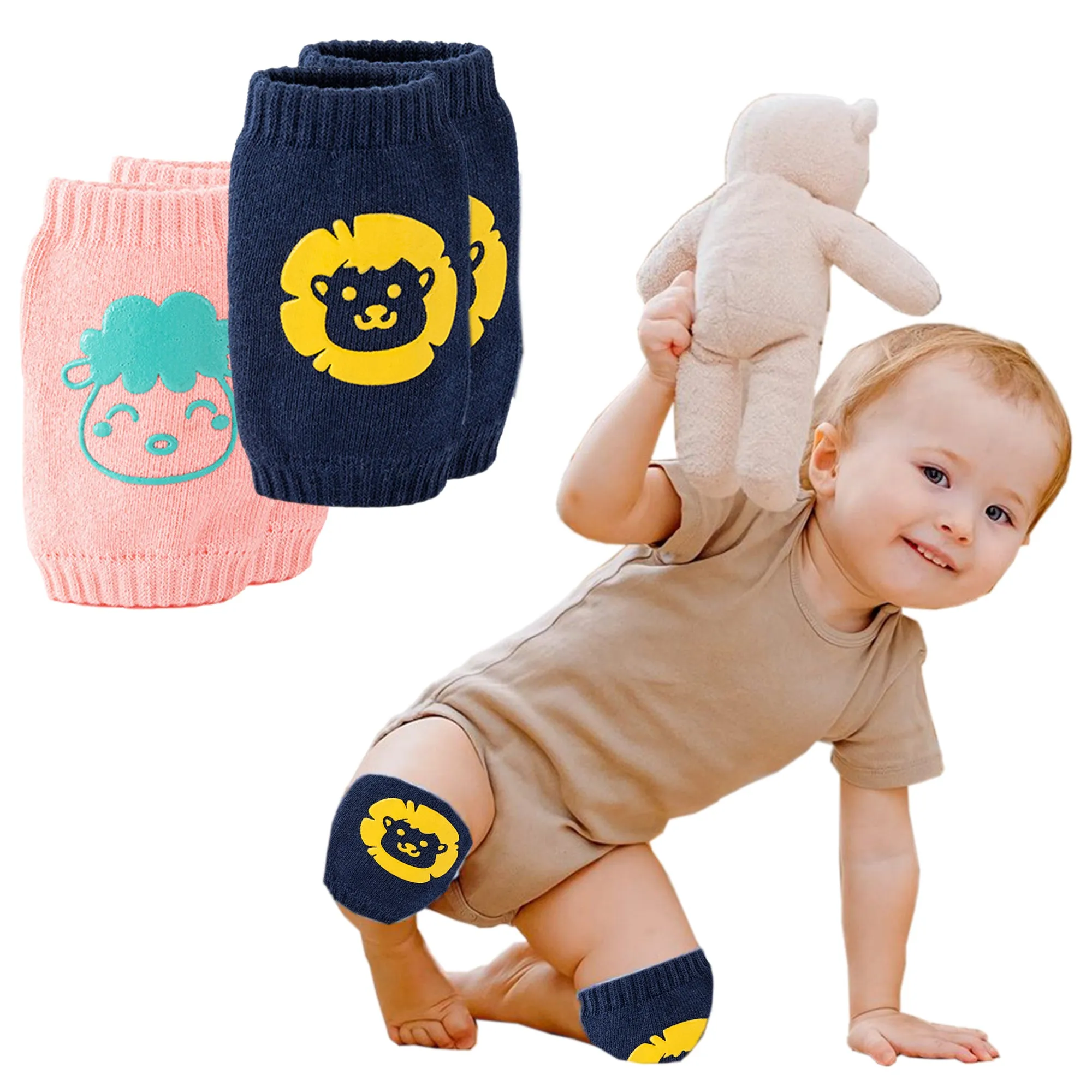 Babymoon | Set of 2 | Designer Baby Kneepads for Protection Knee Pads for Crawling, Anti-Slip Safety Protector | Kid | Lion