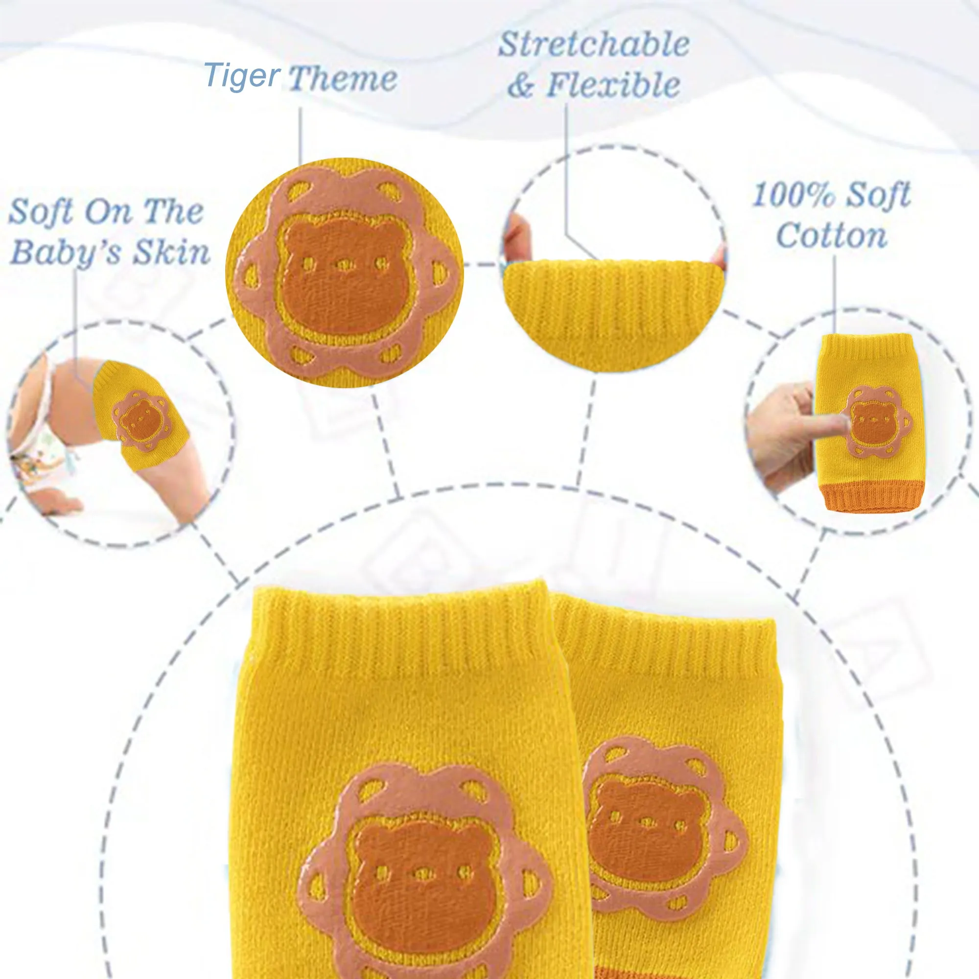 Babymoon | Set of 3 | Designer Baby Kneepads for Protection Knee Pads for Crawling, Anti-Slip Safety Protector | Penguin | Cat | Tiger