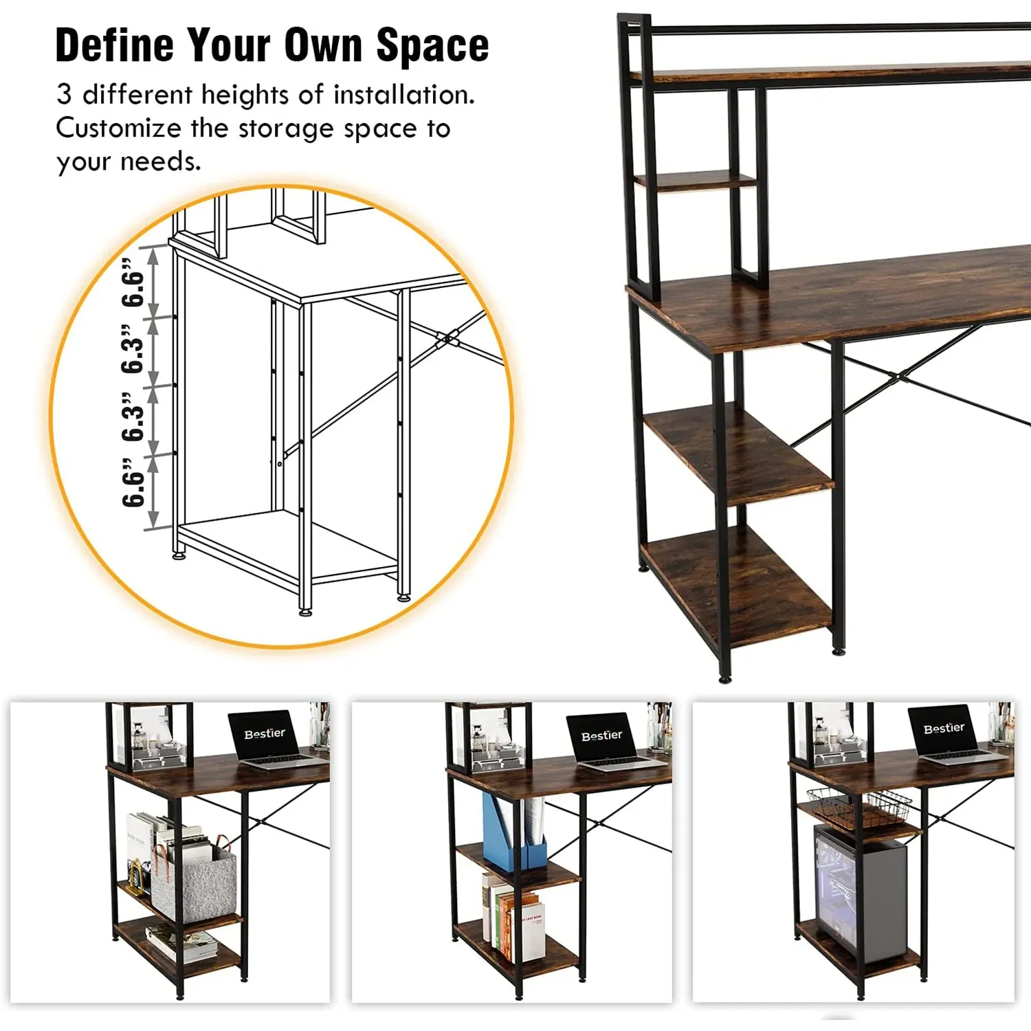 Bestier Computer 47" Office Desk Workstation with Storage Shelves (Open Box)