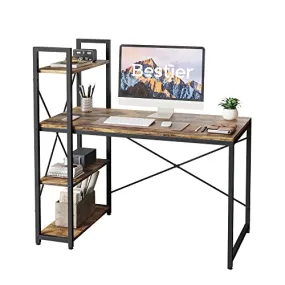 Bestier Computer Desk with Shelves - 47 Inch Small Space Home Office Desks with Bookshelf for Study Writing and Work - Plenty Leg Room and Easy Assemble, Rustic Brown