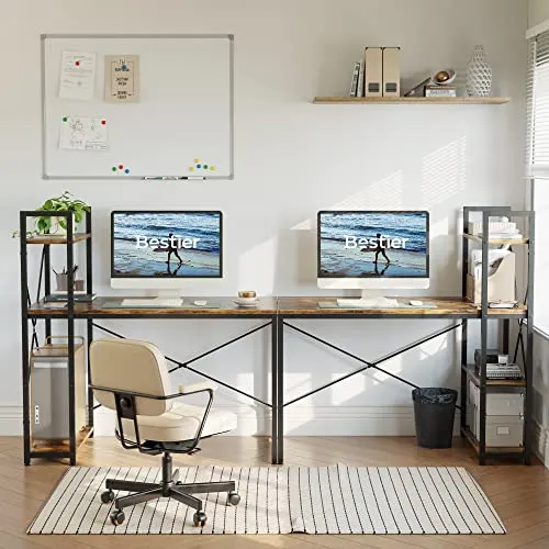 Bestier Computer Desk with Shelves - 47 Inch Small Space Home Office Desks with Bookshelf for Study Writing and Work - Plenty Leg Room and Easy Assemble, Rustic Brown