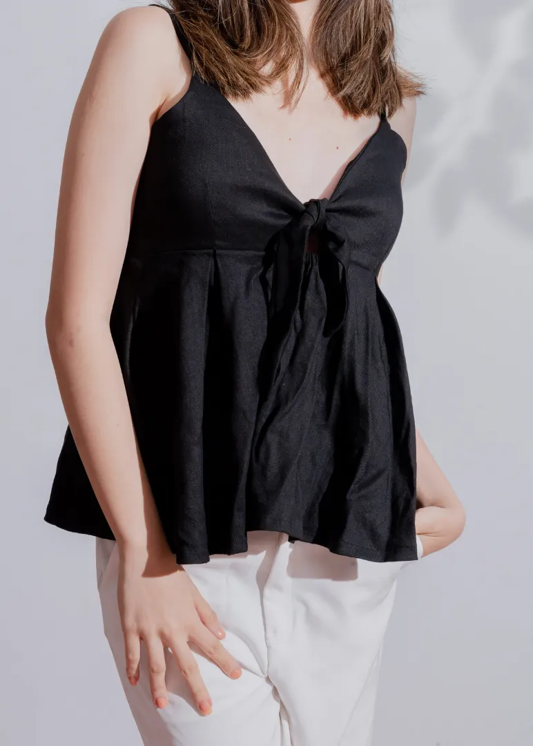 Black Front Ribbon Tie Top