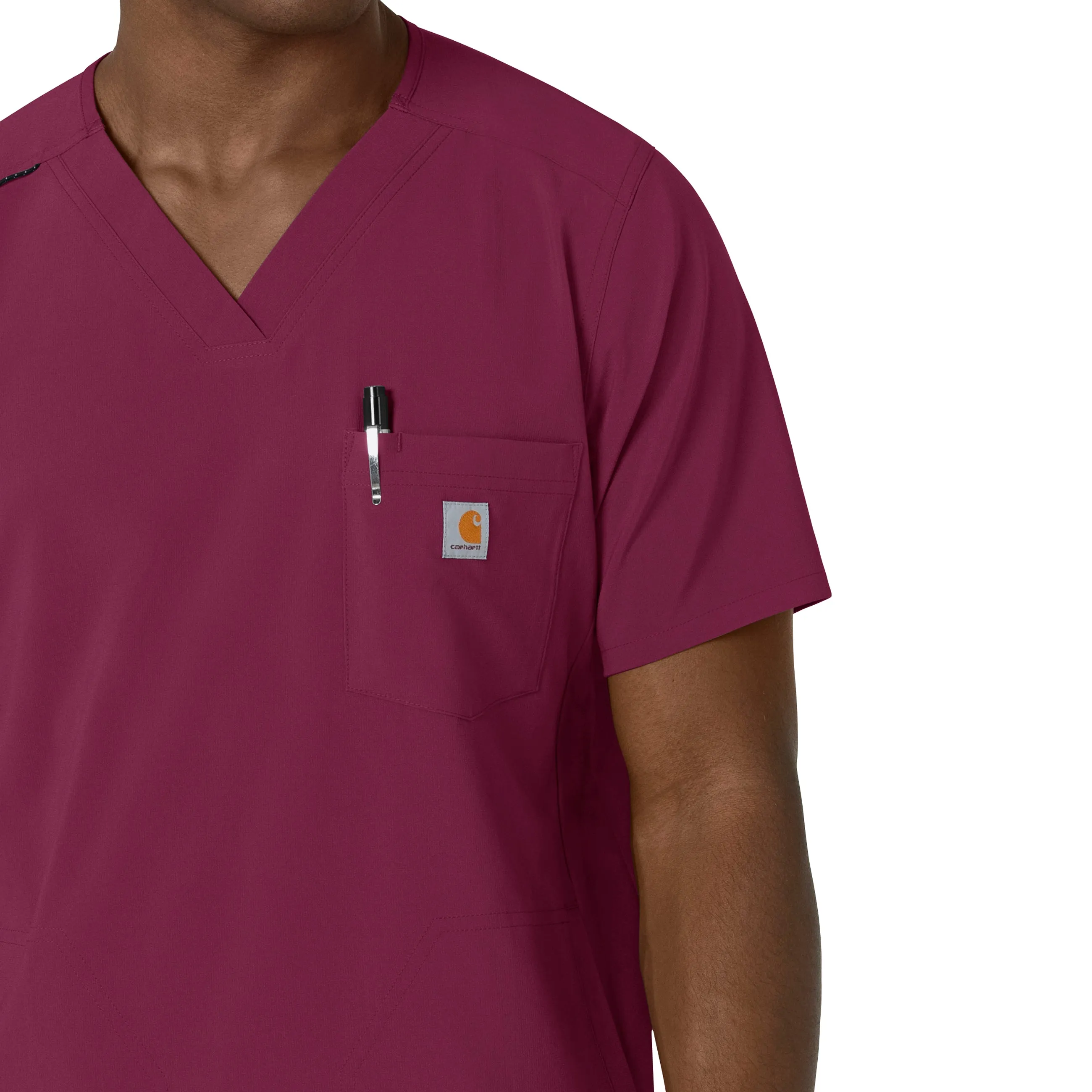 Carhartt Force Cross-Flex Men's V-Neck Scrub Top - Wine