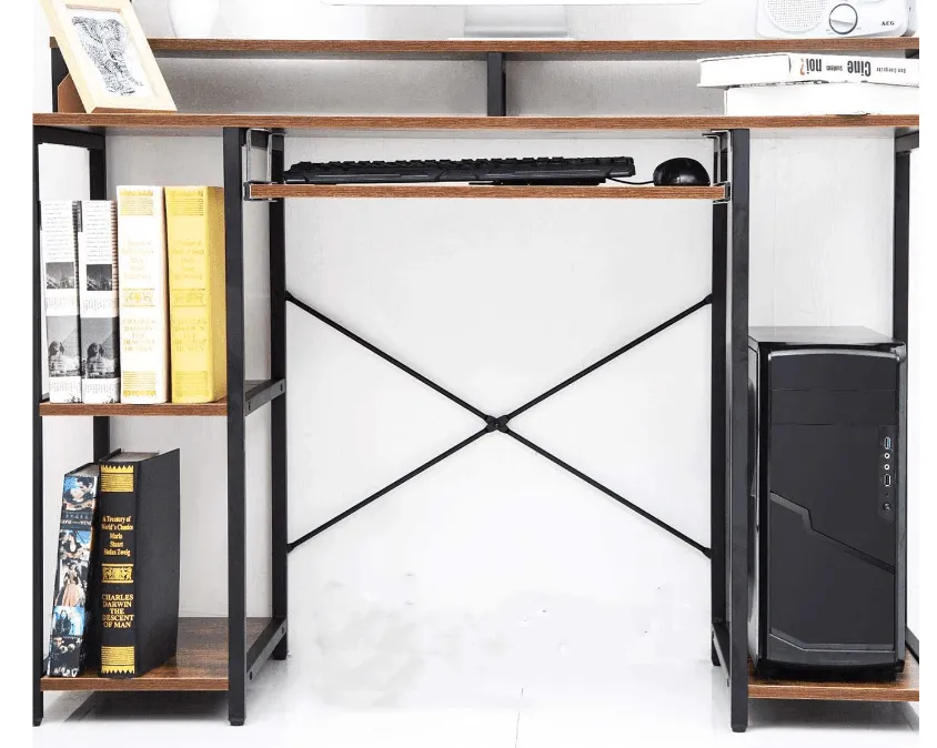 Computer Desk with Storage Shelves and Keyboard Tray