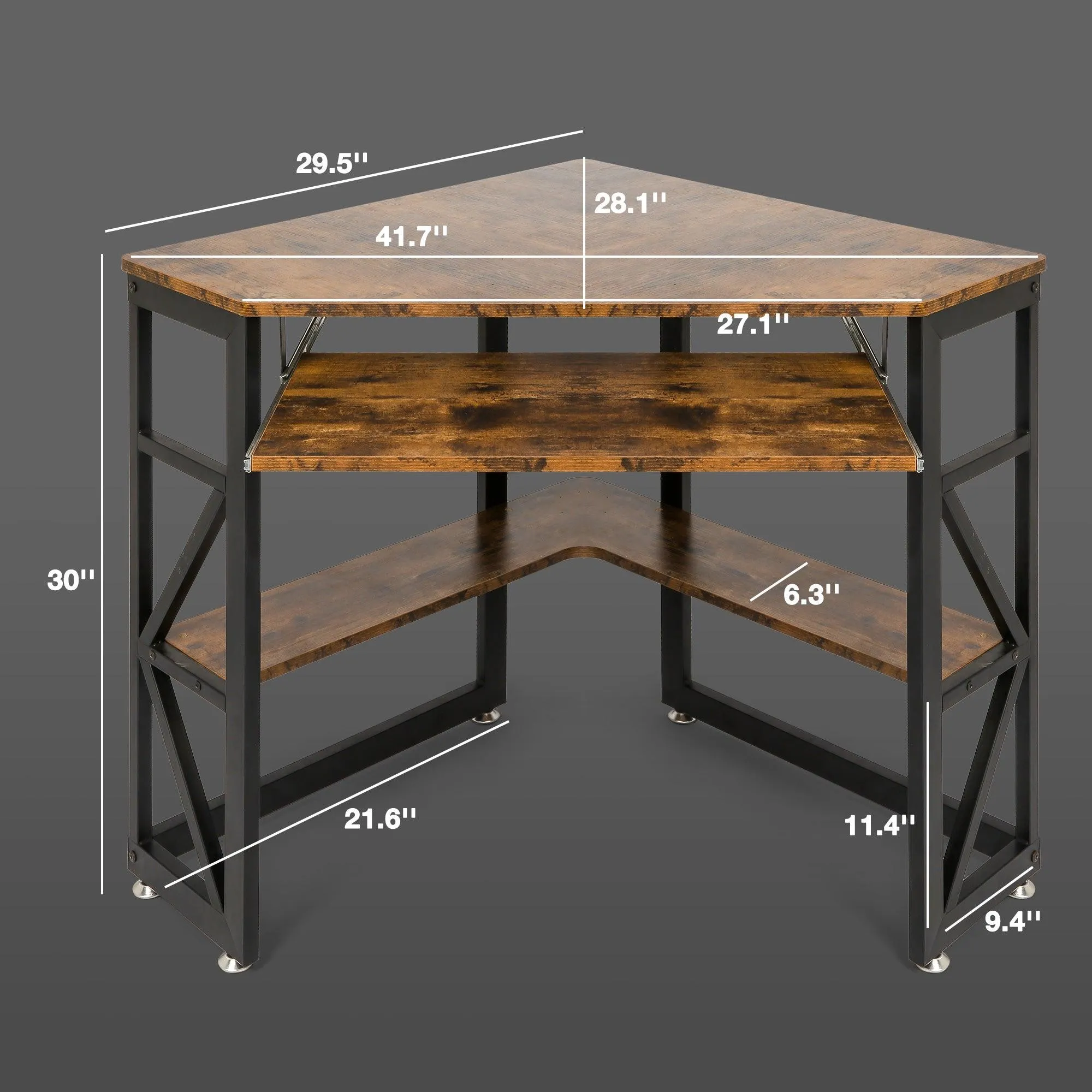 Corner Desk for Small Space Home Office Computer Desk Writing Table with Storage Shelves and Bookshelf, Brown