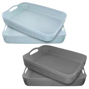 Heart Home Q-4 Designer Plastic Storage Basket For Store Fruits, Vegetables, Magazines, Cosmetics, Stationary Pack of 4 (Grey & Blue)-50HH01604