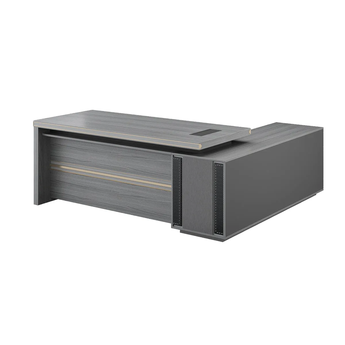 High-End Gray Executive Desk with Large Side Cabinet