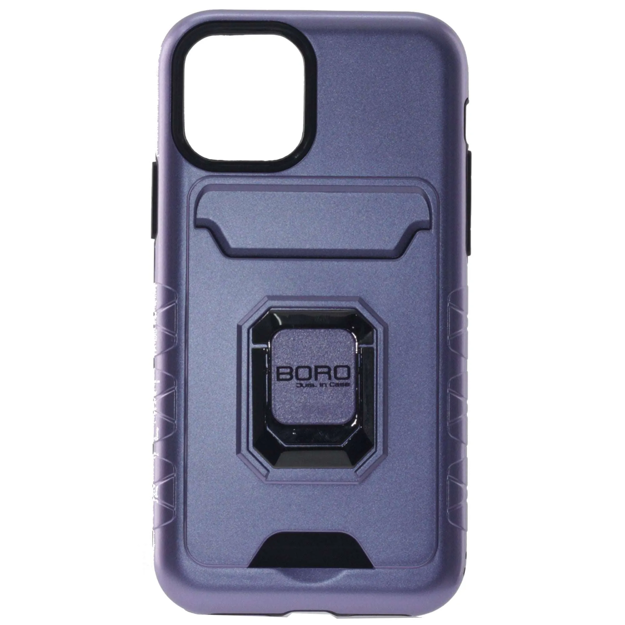 iPhone 11 Pro Case, (BORO) Magnetic Ring Armor Case with Card Holder, Color Purple