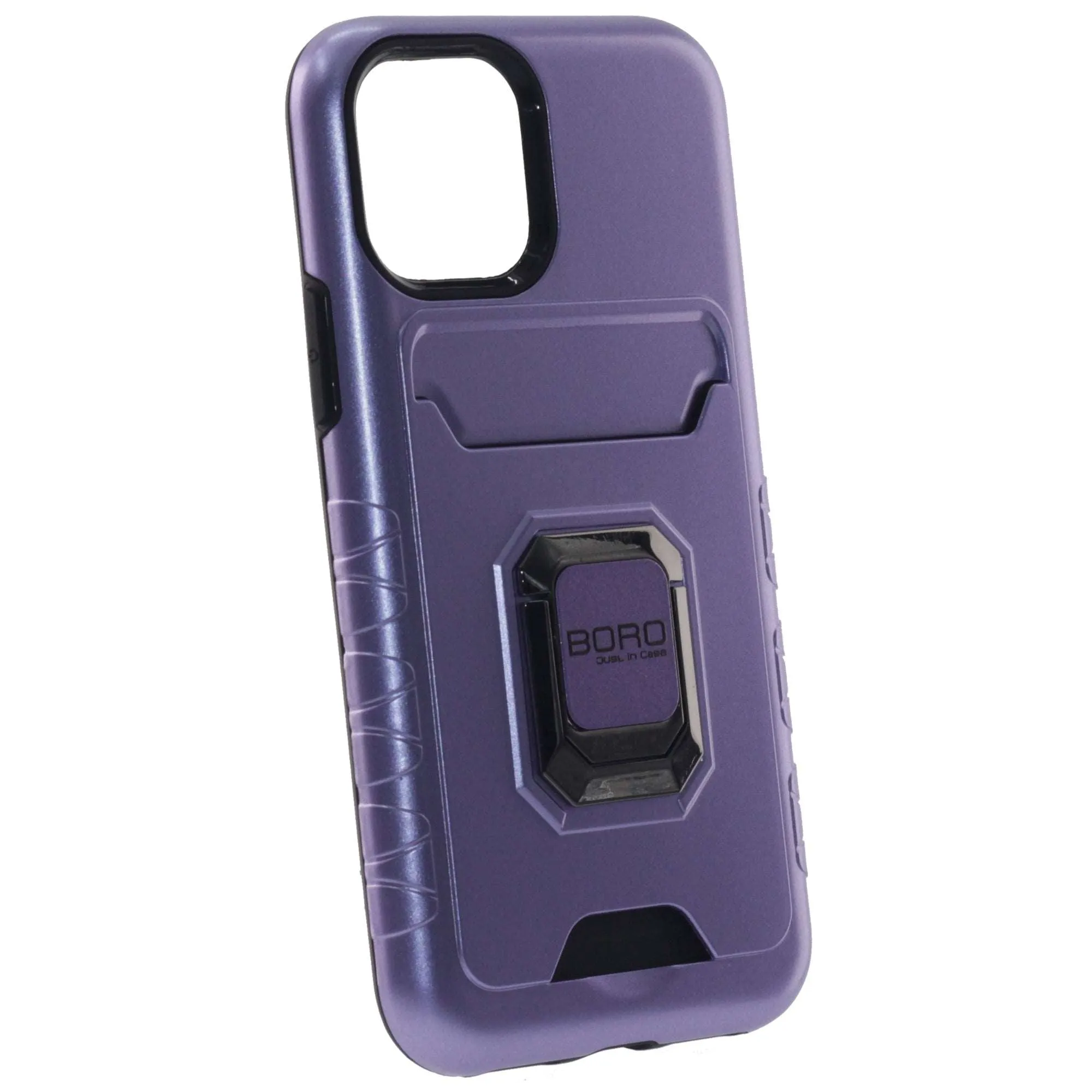 iPhone 11 Pro Case, (BORO) Magnetic Ring Armor Case with Card Holder, Color Purple