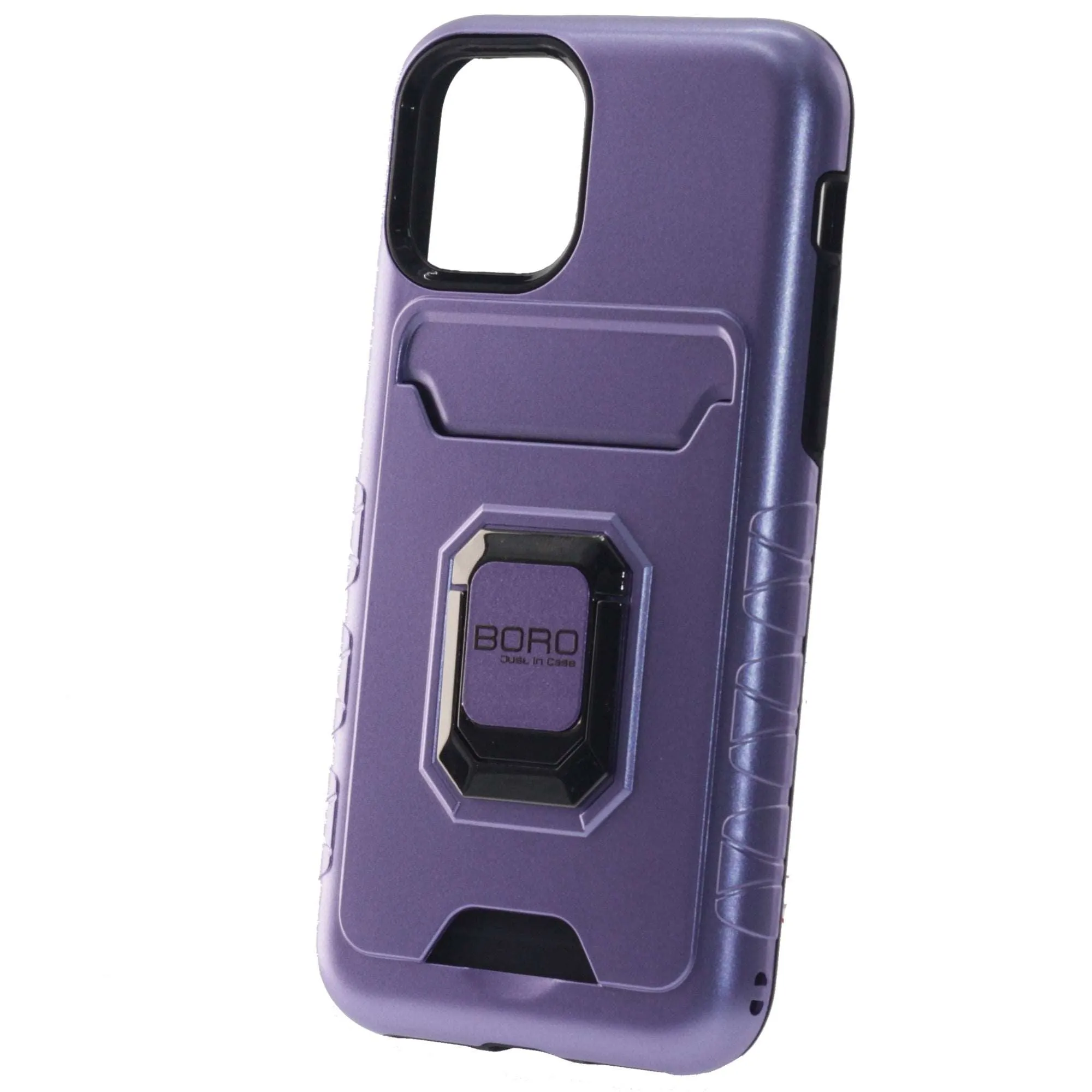 iPhone 11 Pro Case, (BORO) Magnetic Ring Armor Case with Card Holder, Color Purple