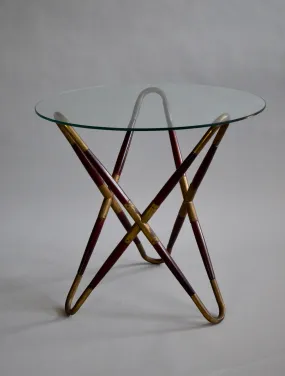 Italian Mid Century Brass, Glass and Wooden Side Table by Cesare Lacca