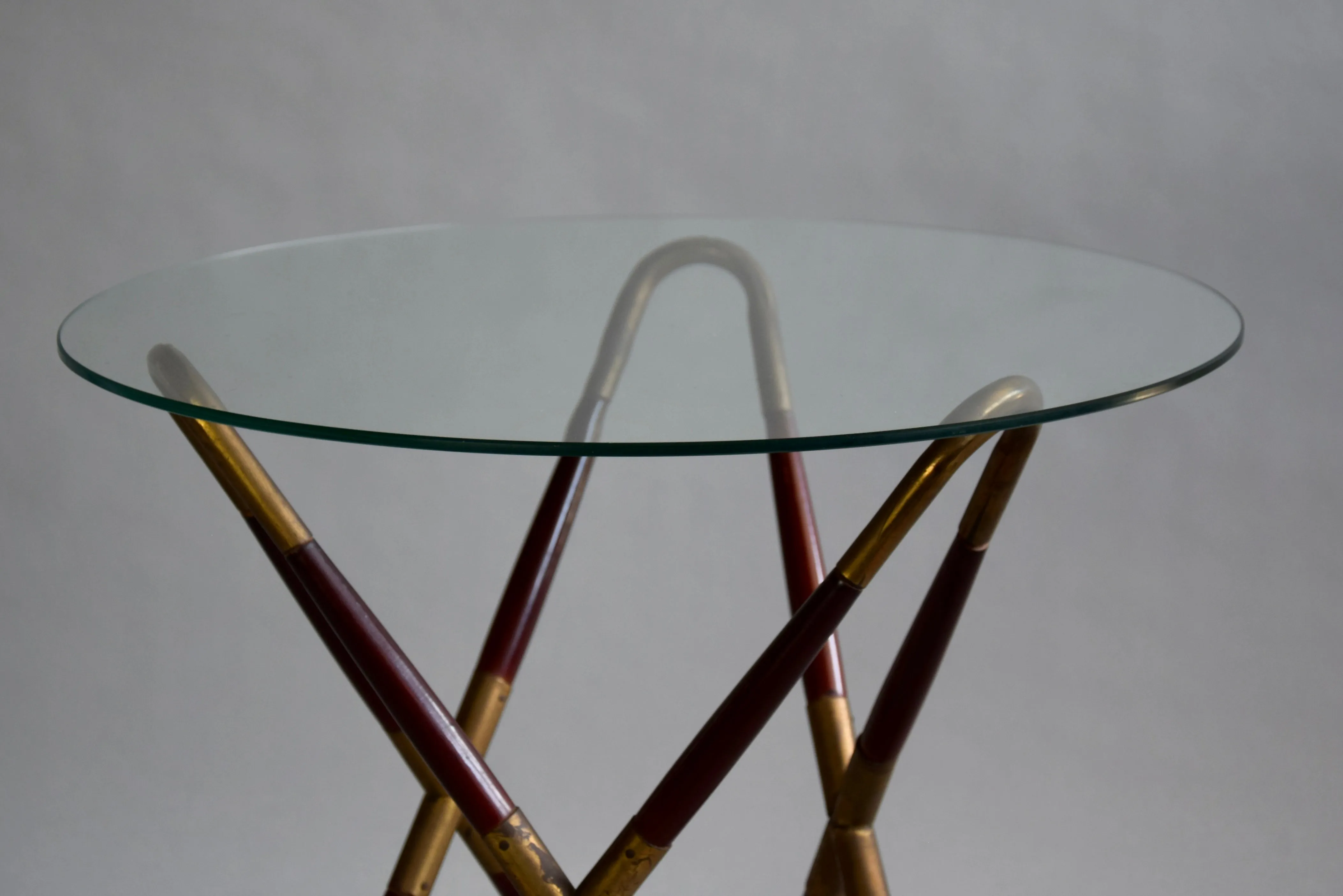 Italian Mid Century Brass, Glass and Wooden Side Table by Cesare Lacca