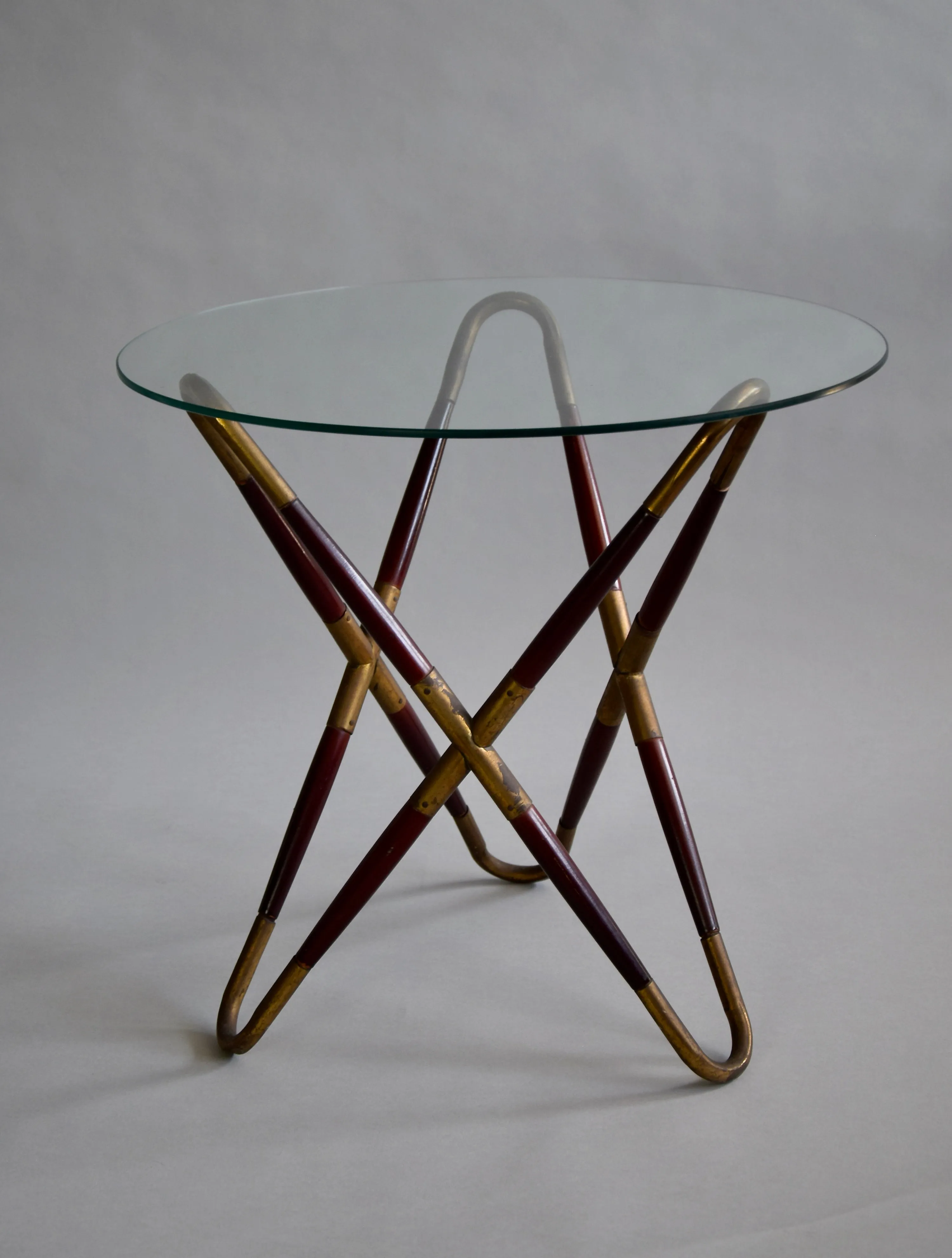 Italian Mid Century Brass, Glass and Wooden Side Table by Cesare Lacca