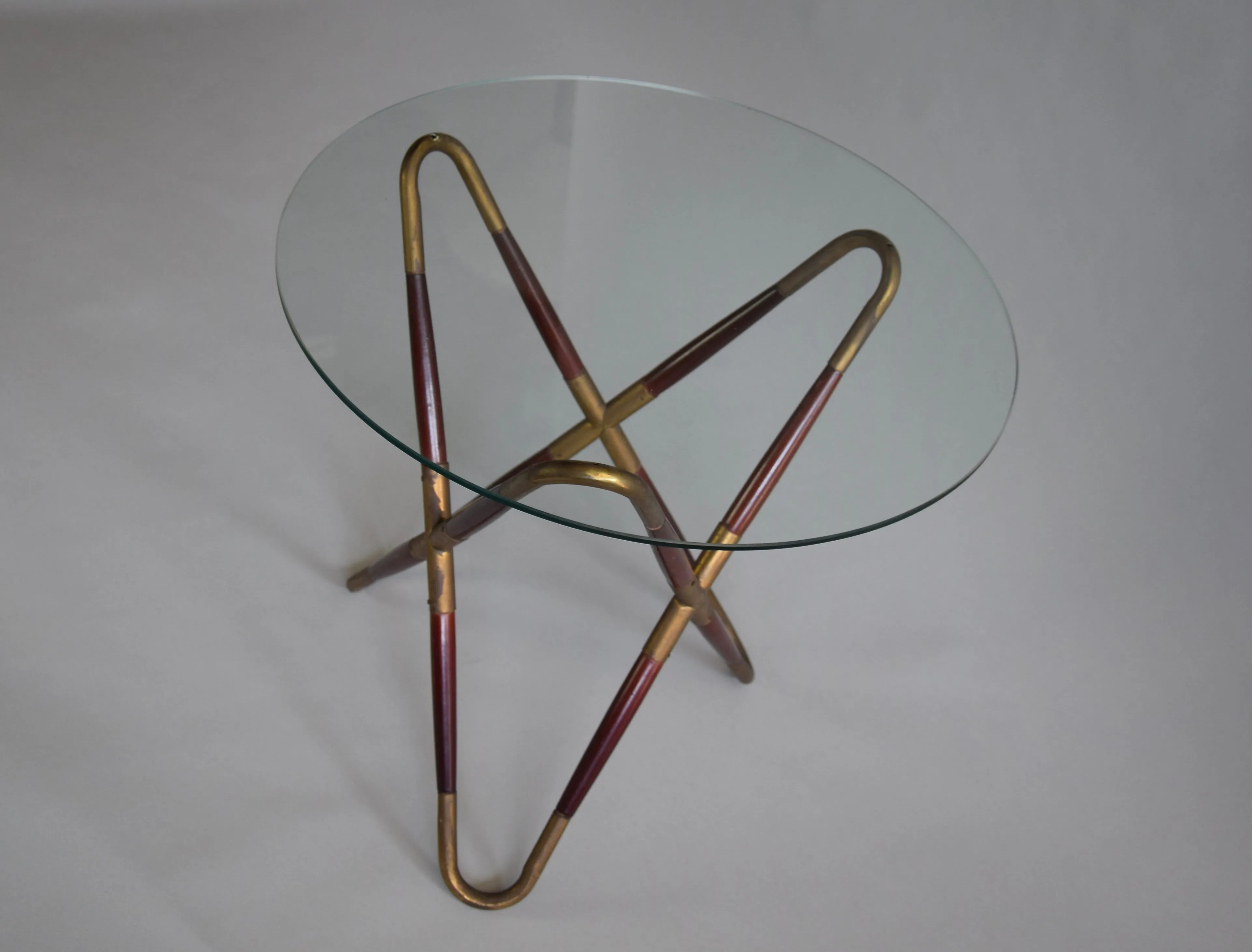 Italian Mid Century Brass, Glass and Wooden Side Table by Cesare Lacca