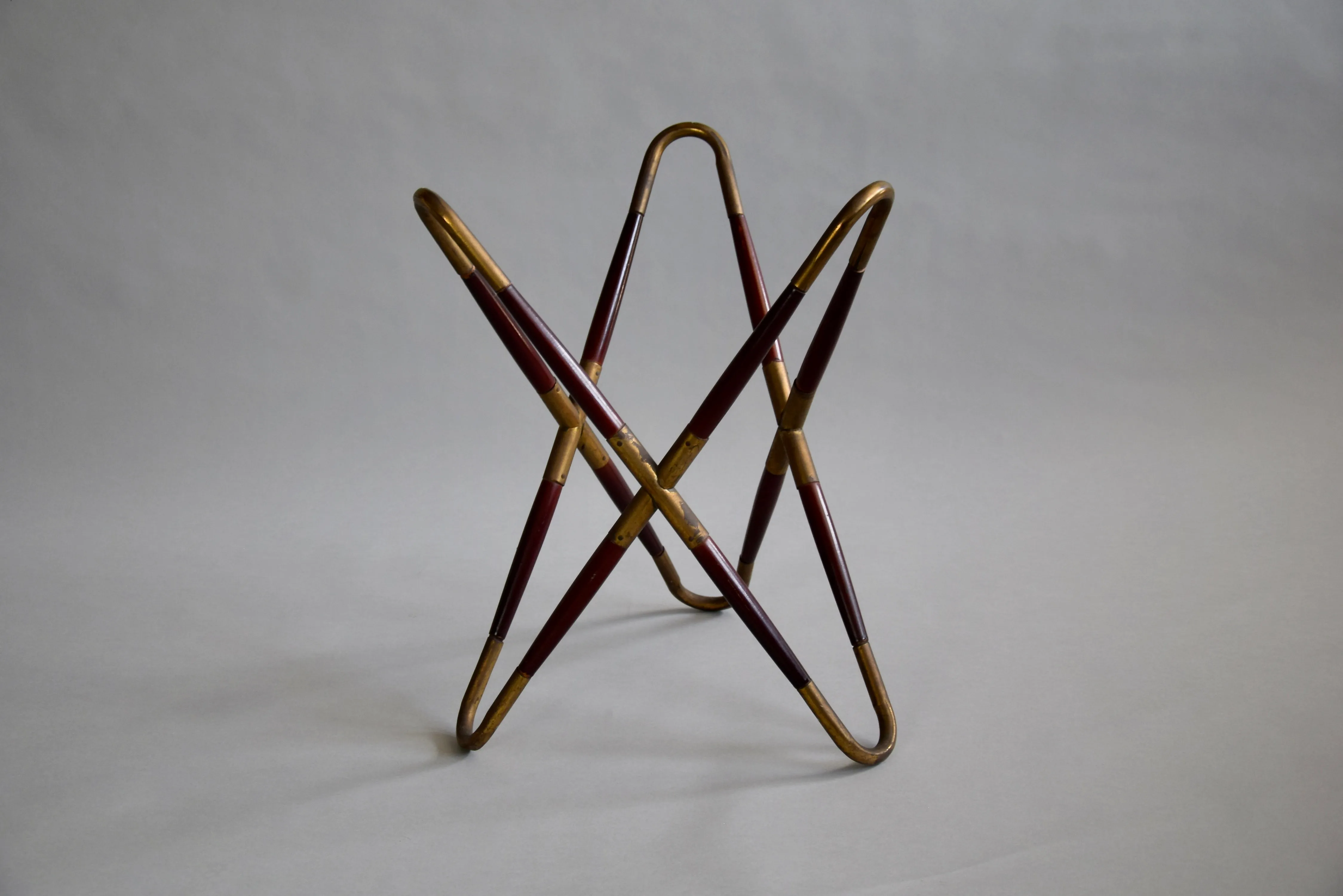 Italian Mid Century Brass, Glass and Wooden Side Table by Cesare Lacca