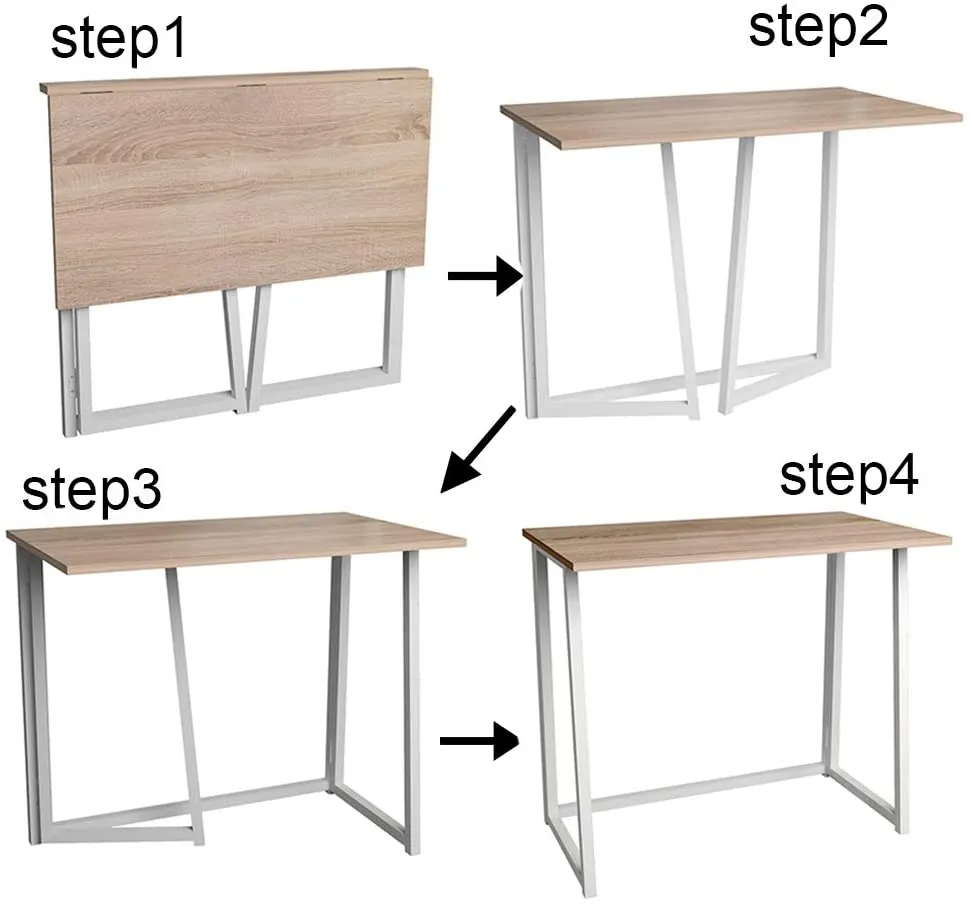 Kawachi Small Folding Writing Study, Laptop, Computer Desk Foldable Home and Office Table Workstation for Small Space Offices Beige