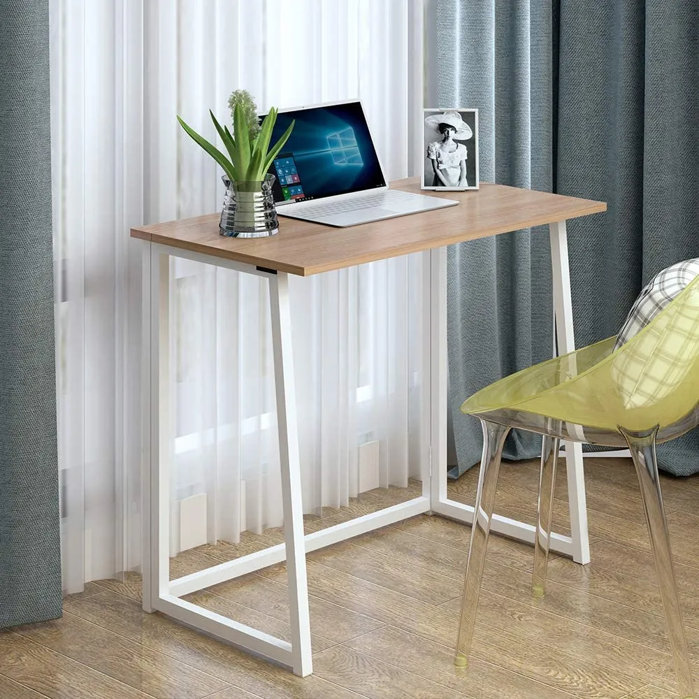 Kawachi Small Folding Writing Study, Laptop, Computer Desk Foldable Home and Office Table Workstation for Small Space Offices Beige