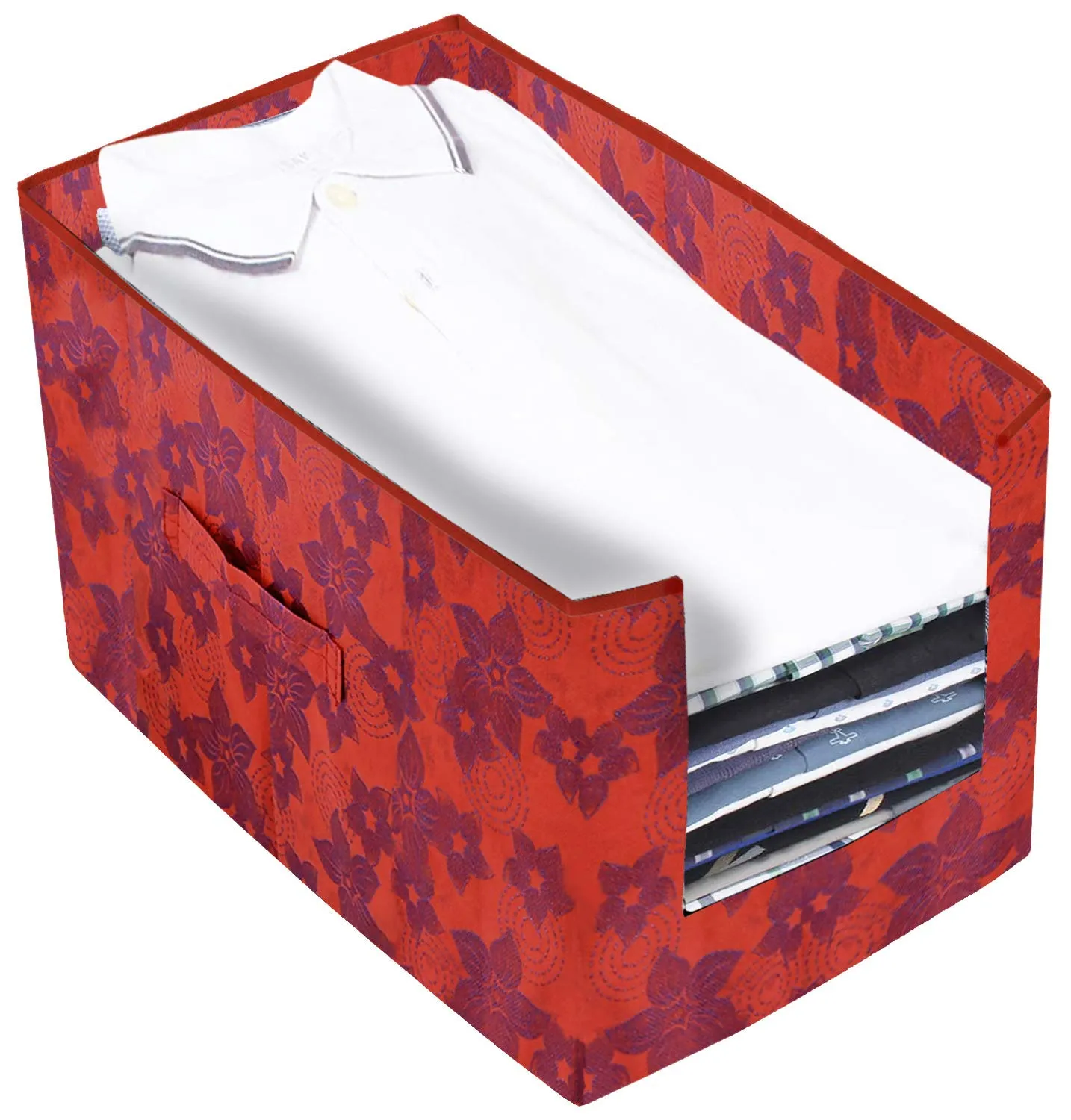 Kuber Industries Metallic Printed 2 Piece Non Woven Shirt Stacker Wardrobe Organizer Set, (Red) - CTKTC34877