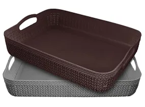 Kuber Industries Q-3 Designer Plastic Storage Basket For Store Fruits, Vegetables, Magazines, Cosmetics, Stationary Pack of 2 (Brown & Grey)-50KM01510